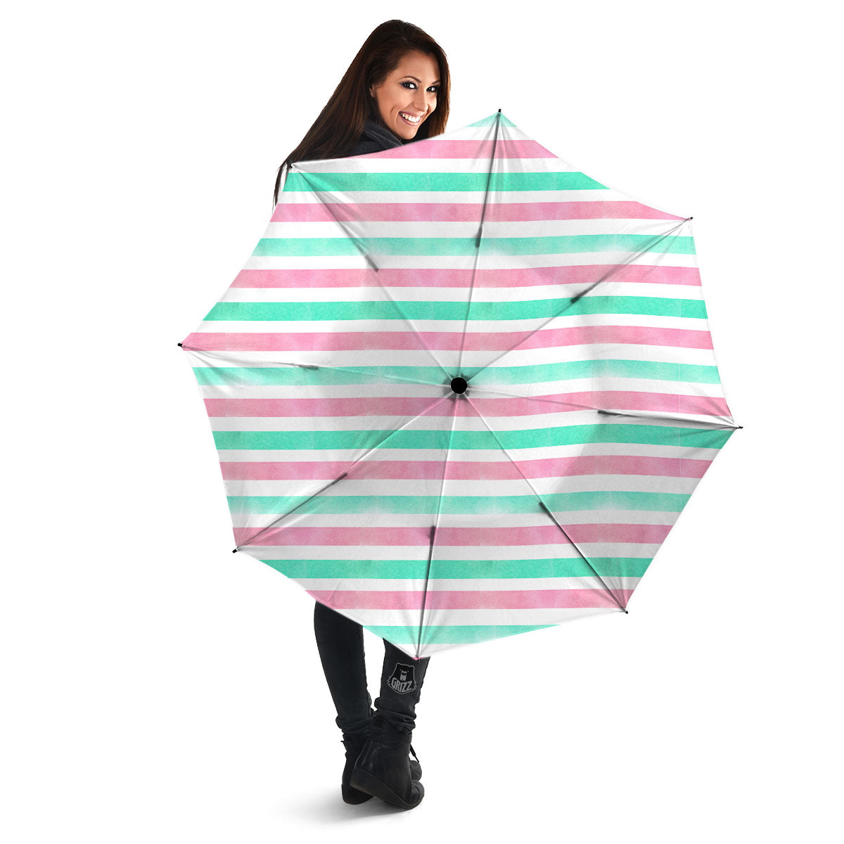 Striped Teal And Pink Print Pattern Umbrella-grizzshop