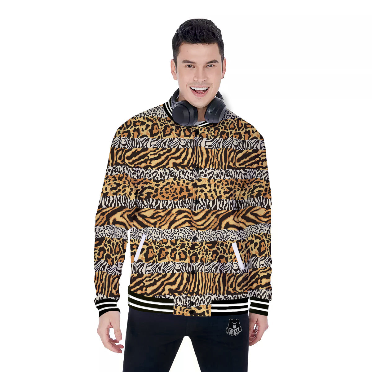 Striped Tiger Skins Print Pattern Baseball Jacket-grizzshop