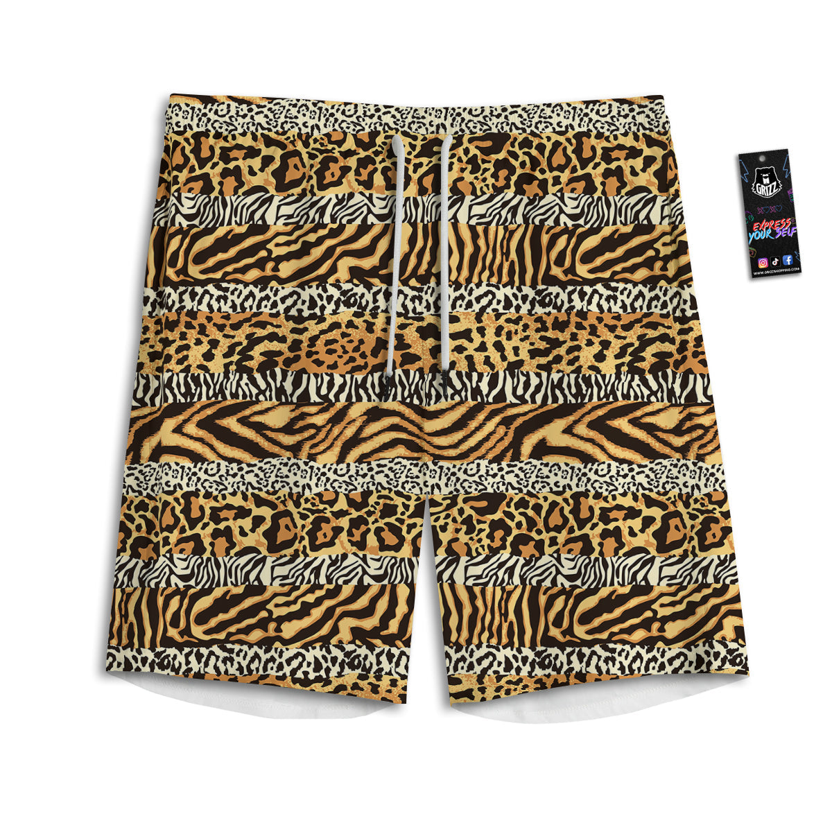 Striped Tiger Skins Print Pattern Men's Athletic Shorts