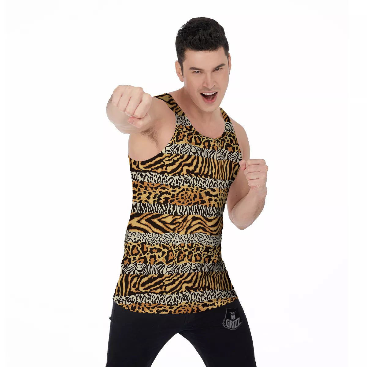 Striped Tiger Skins Print Pattern Men's Tank Top-grizzshop
