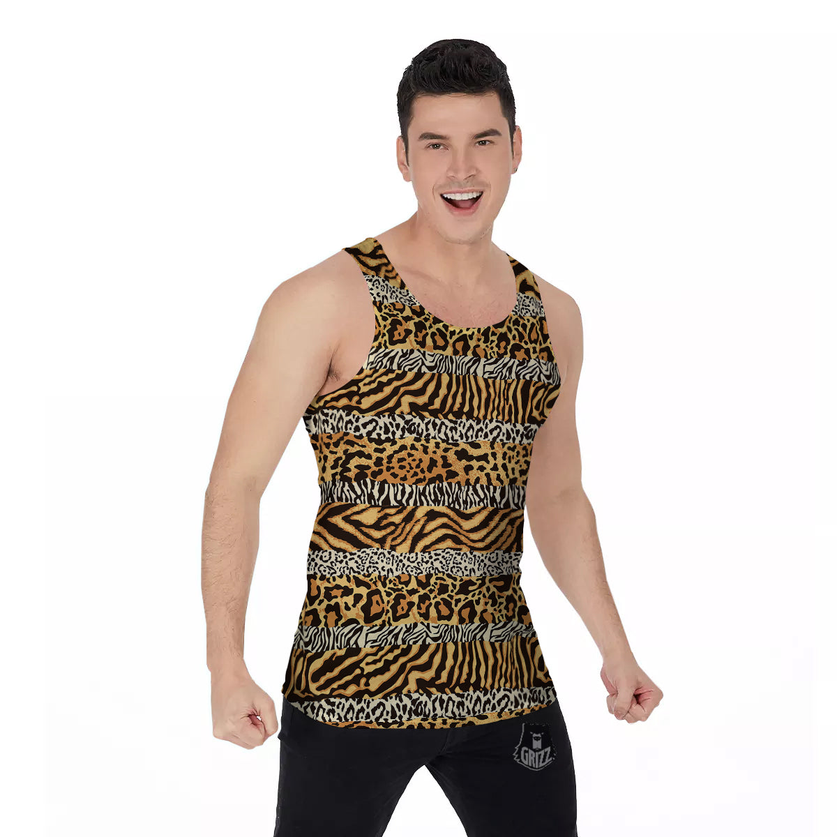 Striped Tiger Skins Print Pattern Men's Tank Top-grizzshop