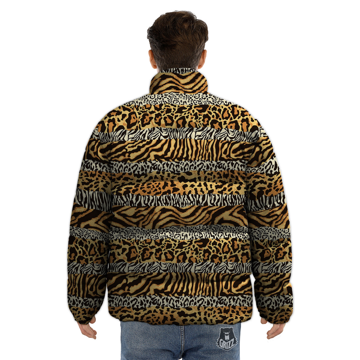 Striped Tiger Skins Print Pattern Puffer Jacket-grizzshop