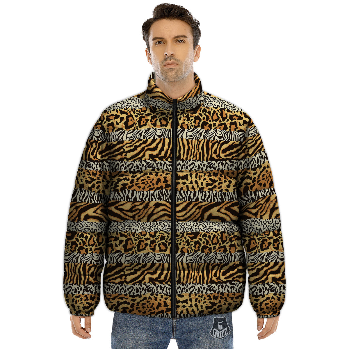 Striped Tiger Skins Print Pattern Puffer Jacket-grizzshop