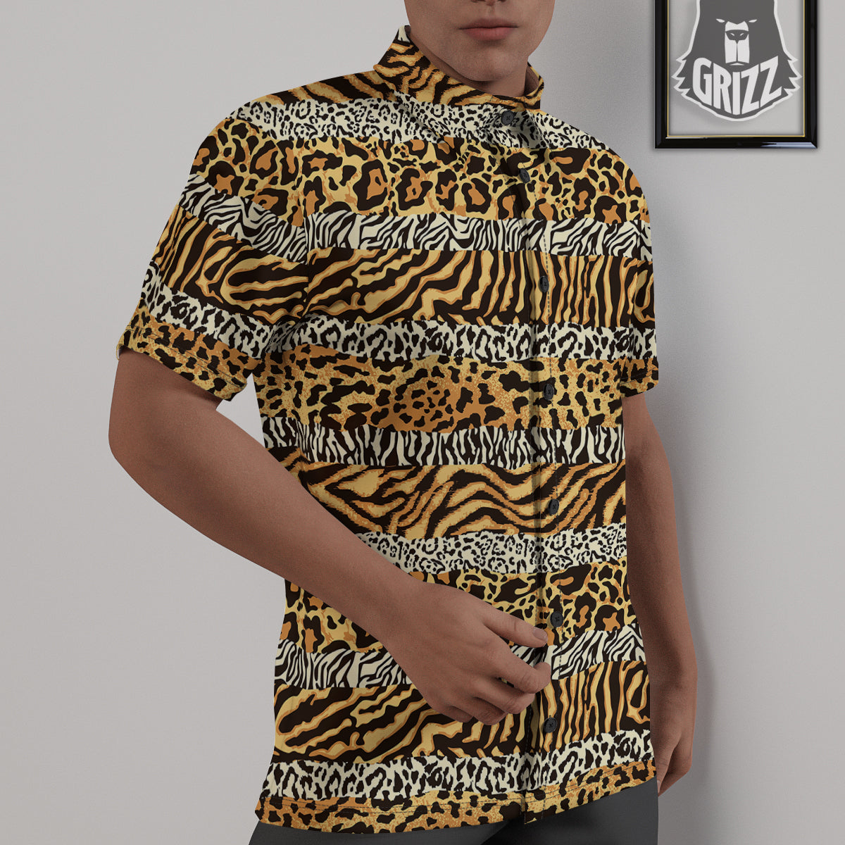 Striped Tiger Skins Print Pattern Untucked Shirts-grizzshop