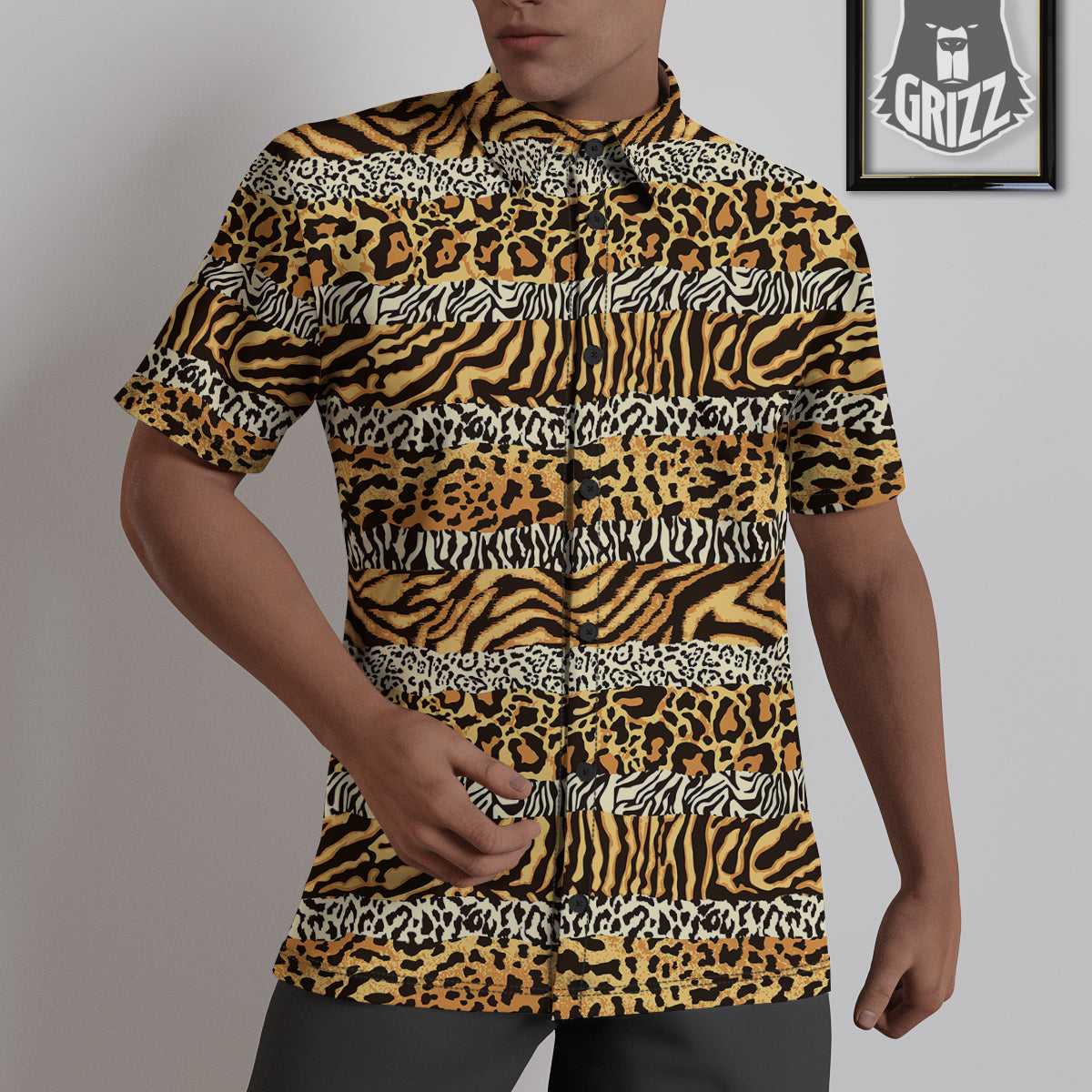 Striped Tiger Skins Print Pattern Untucked Shirts-grizzshop