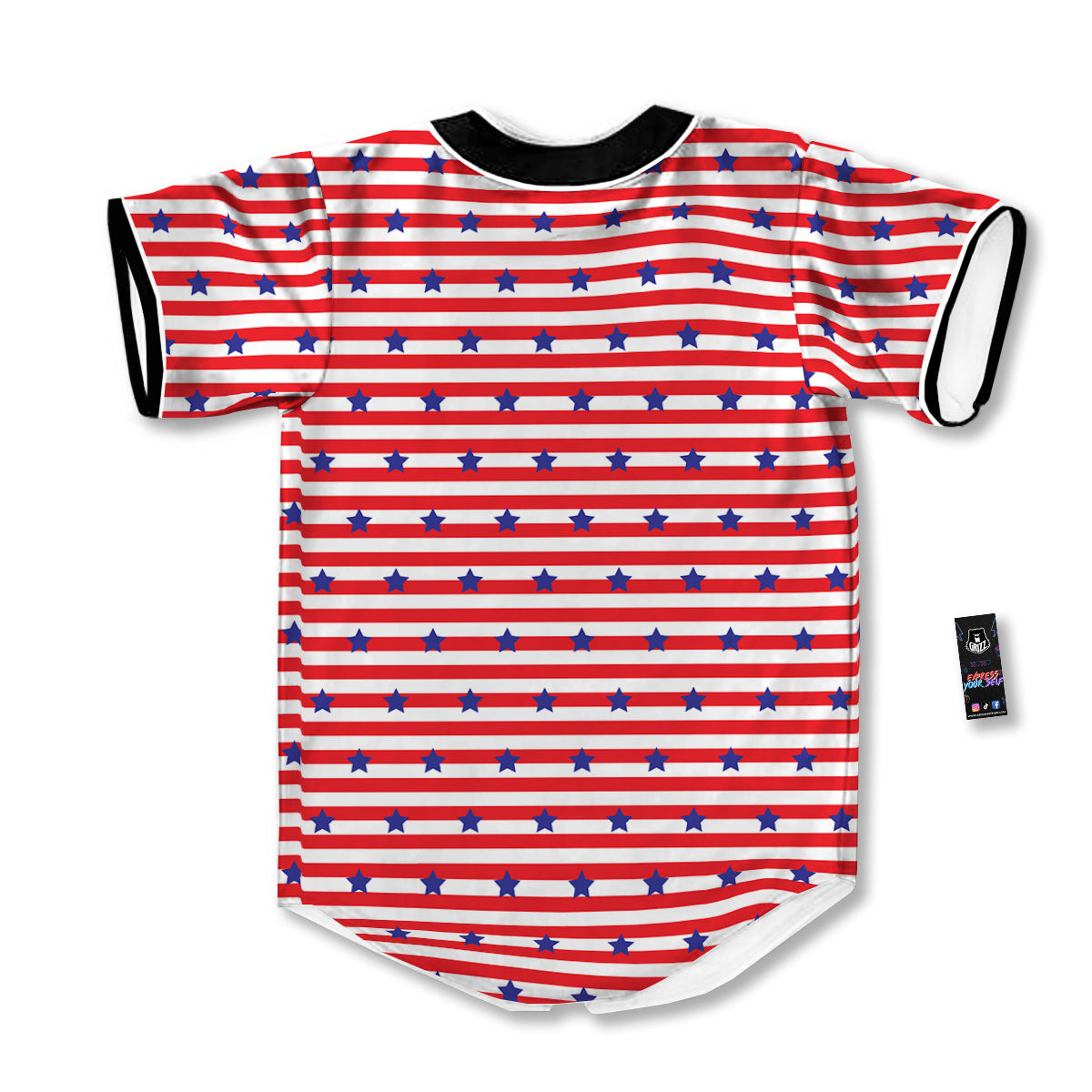 Striped USA Patriotic Print Pattern Baseball Jersey-grizzshop