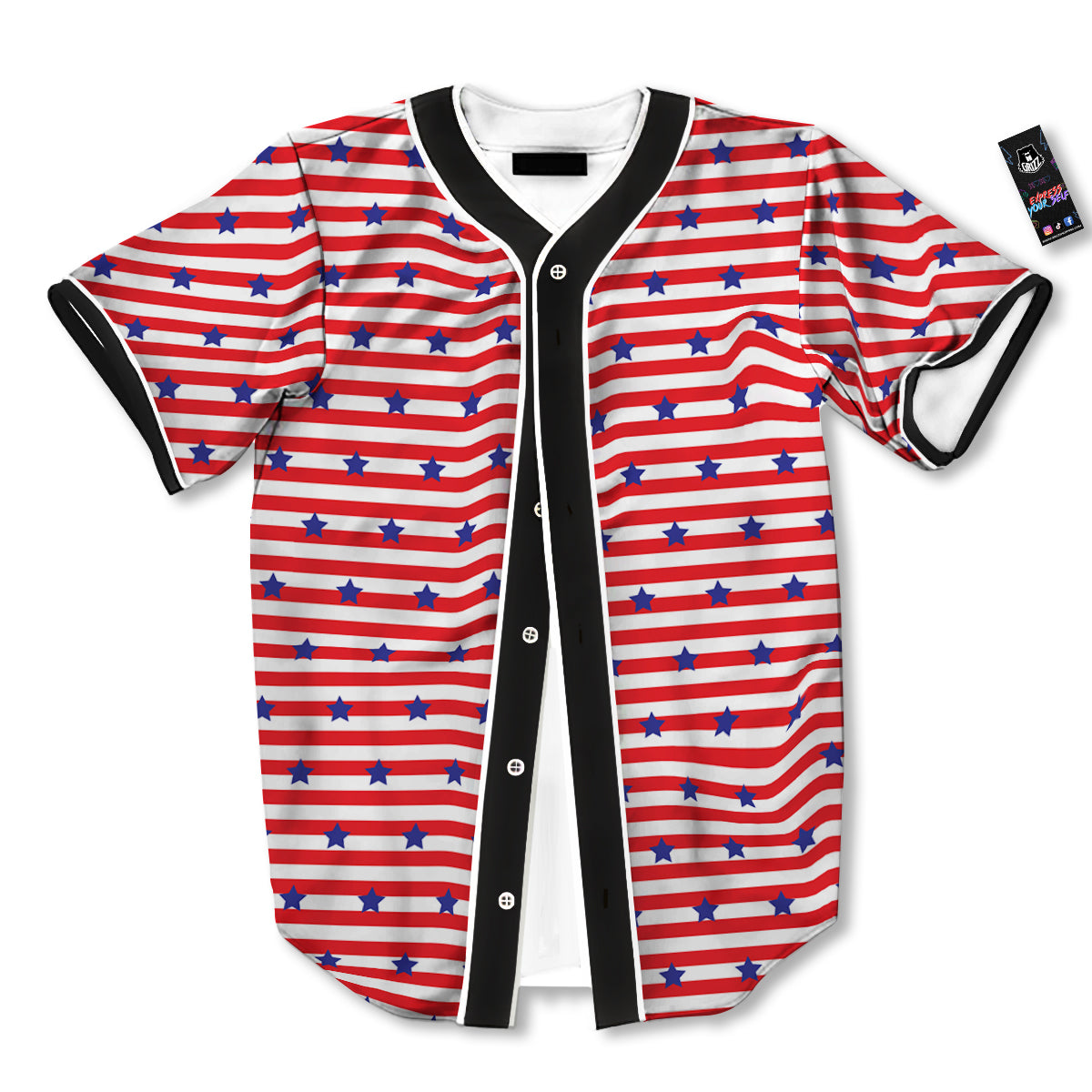 Striped USA Patriotic Print Pattern Baseball Jersey-grizzshop