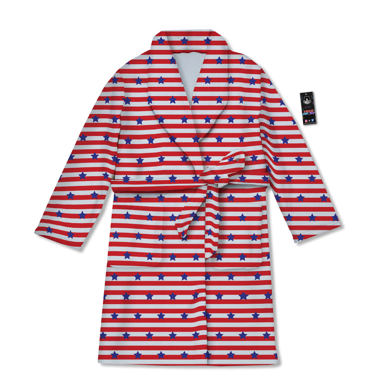 Striped USA Patriotic Print Pattern Bathrobe-grizzshop