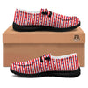 Striped USA Patriotic Print Pattern Black Loafers-grizzshop