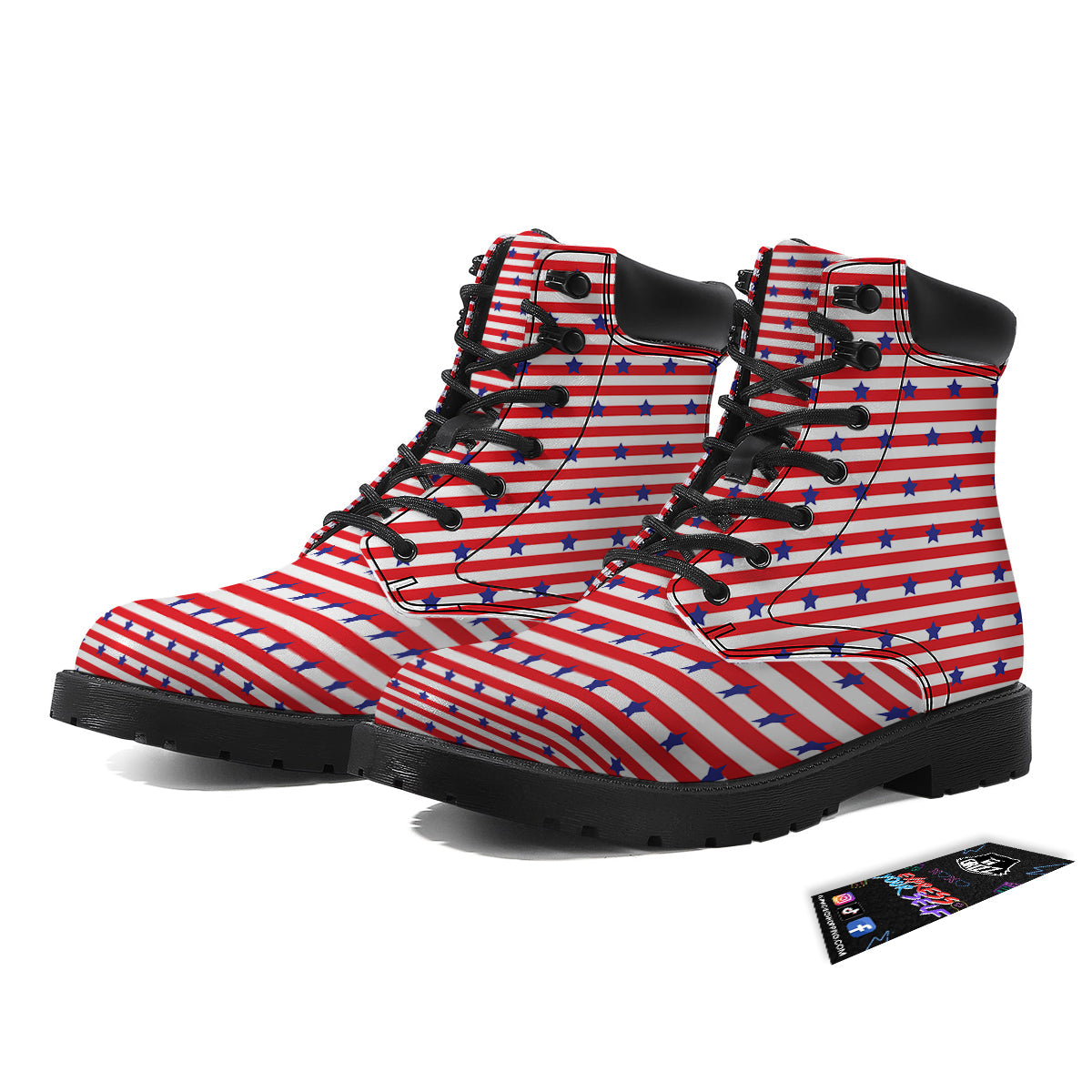 Striped USA Patriotic Print Pattern Boots-grizzshop