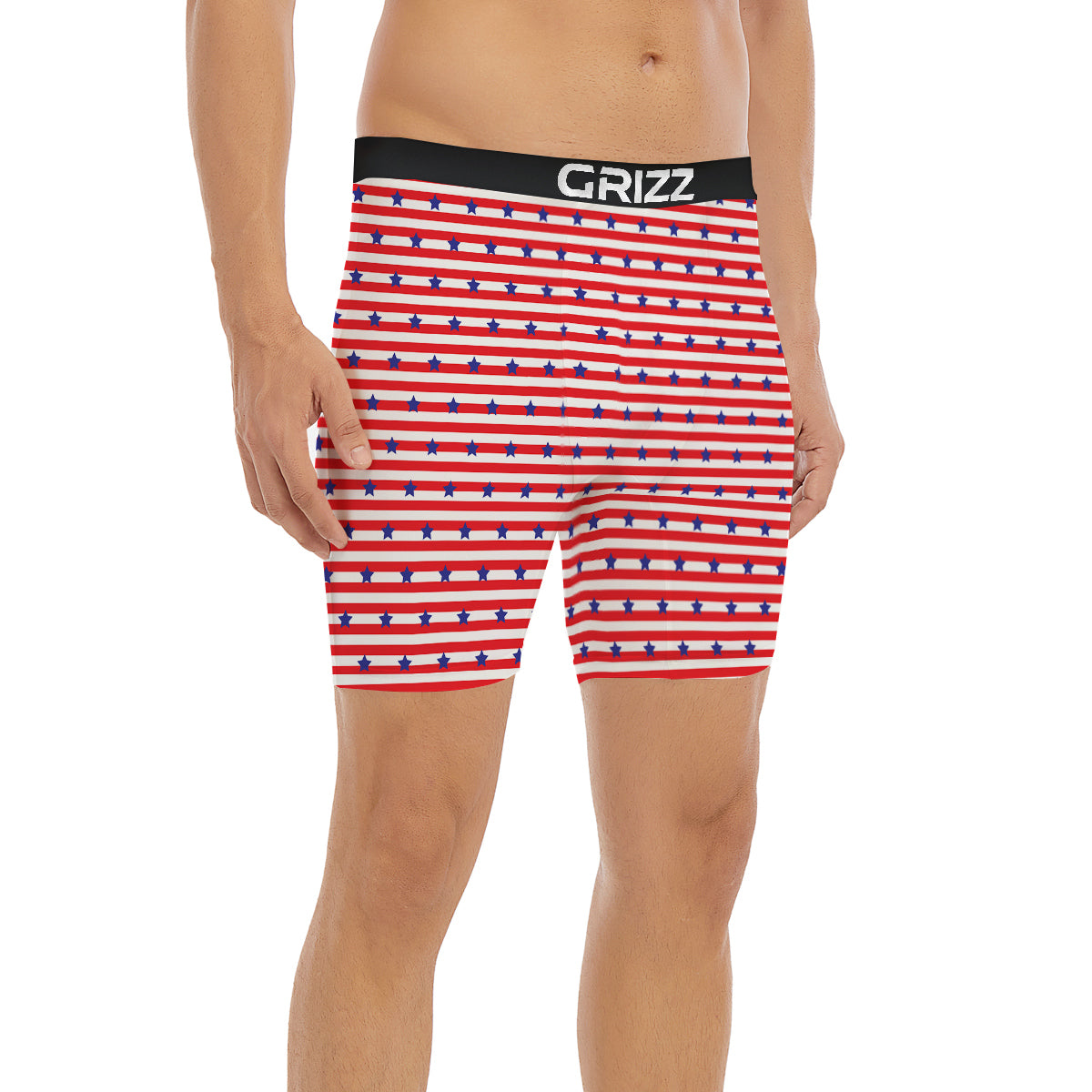 Striped USA Patriotic Print Pattern Boxer Briefs-grizzshop