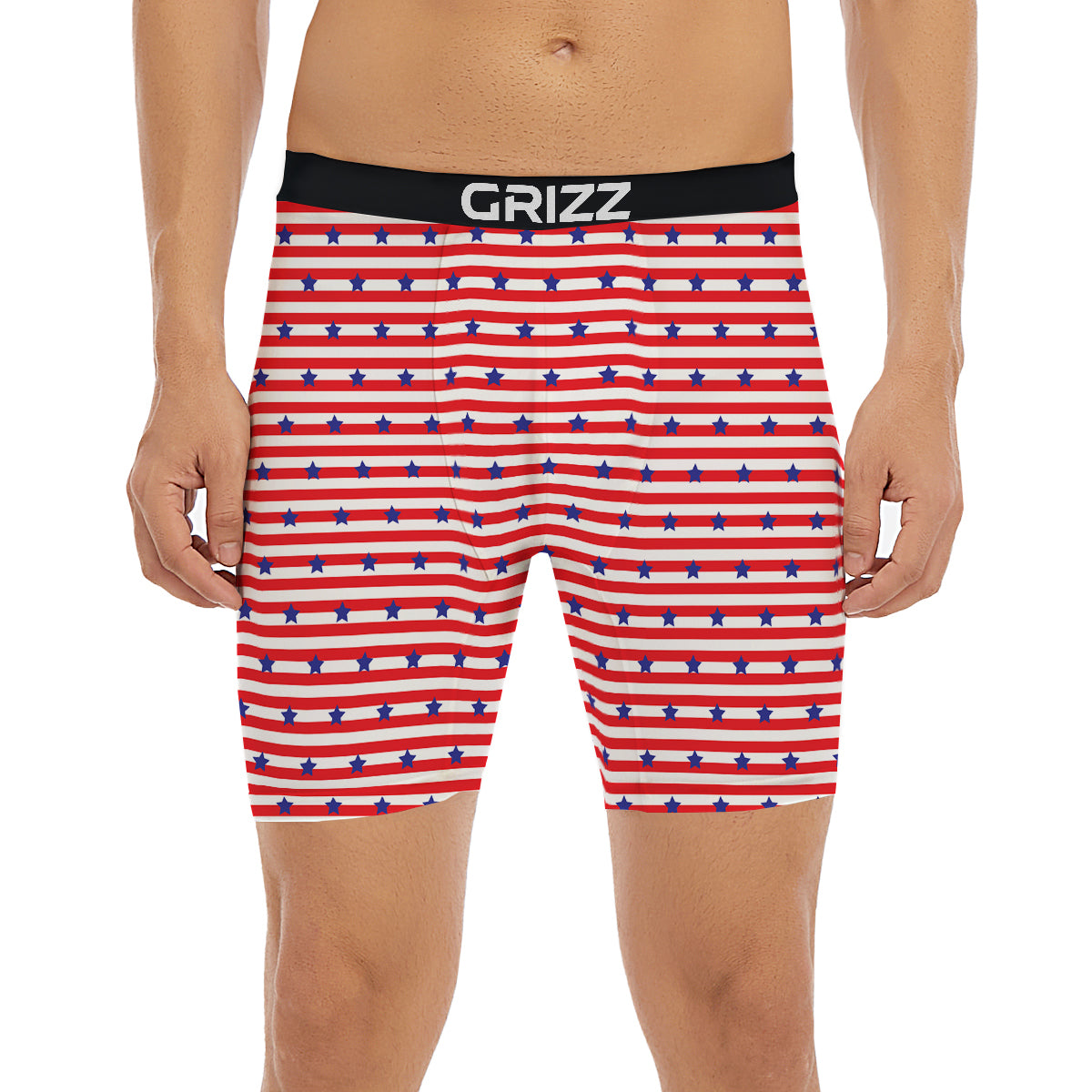 Striped USA Patriotic Print Pattern Boxer Briefs-grizzshop