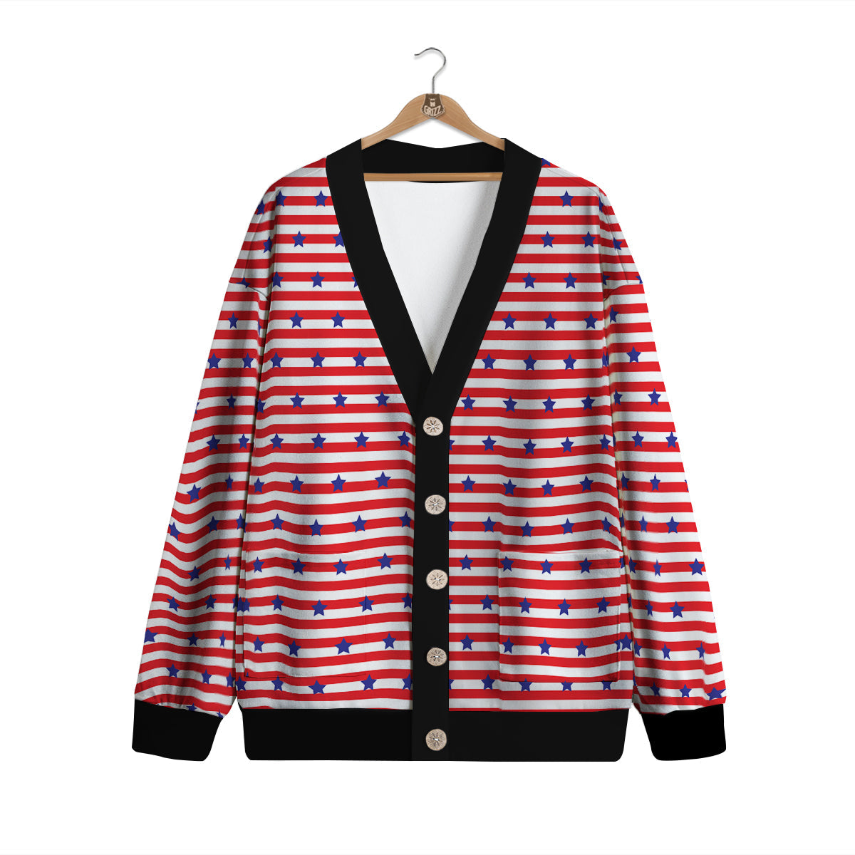 Striped USA Patriotic Print Pattern Cardigan-grizzshop