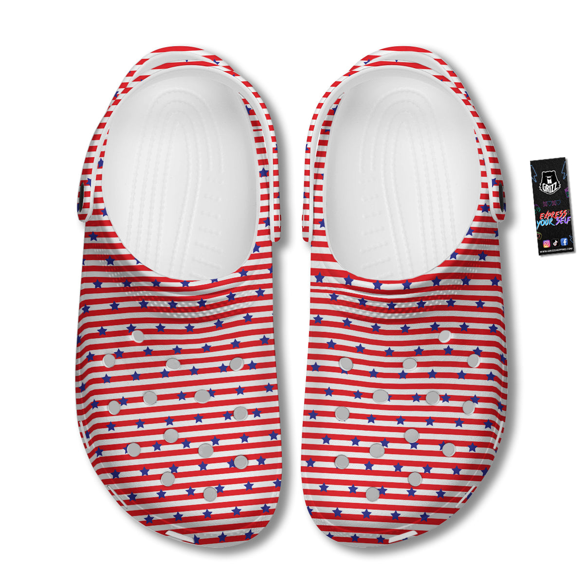 Striped USA Patriotic Print Pattern Clog-grizzshop