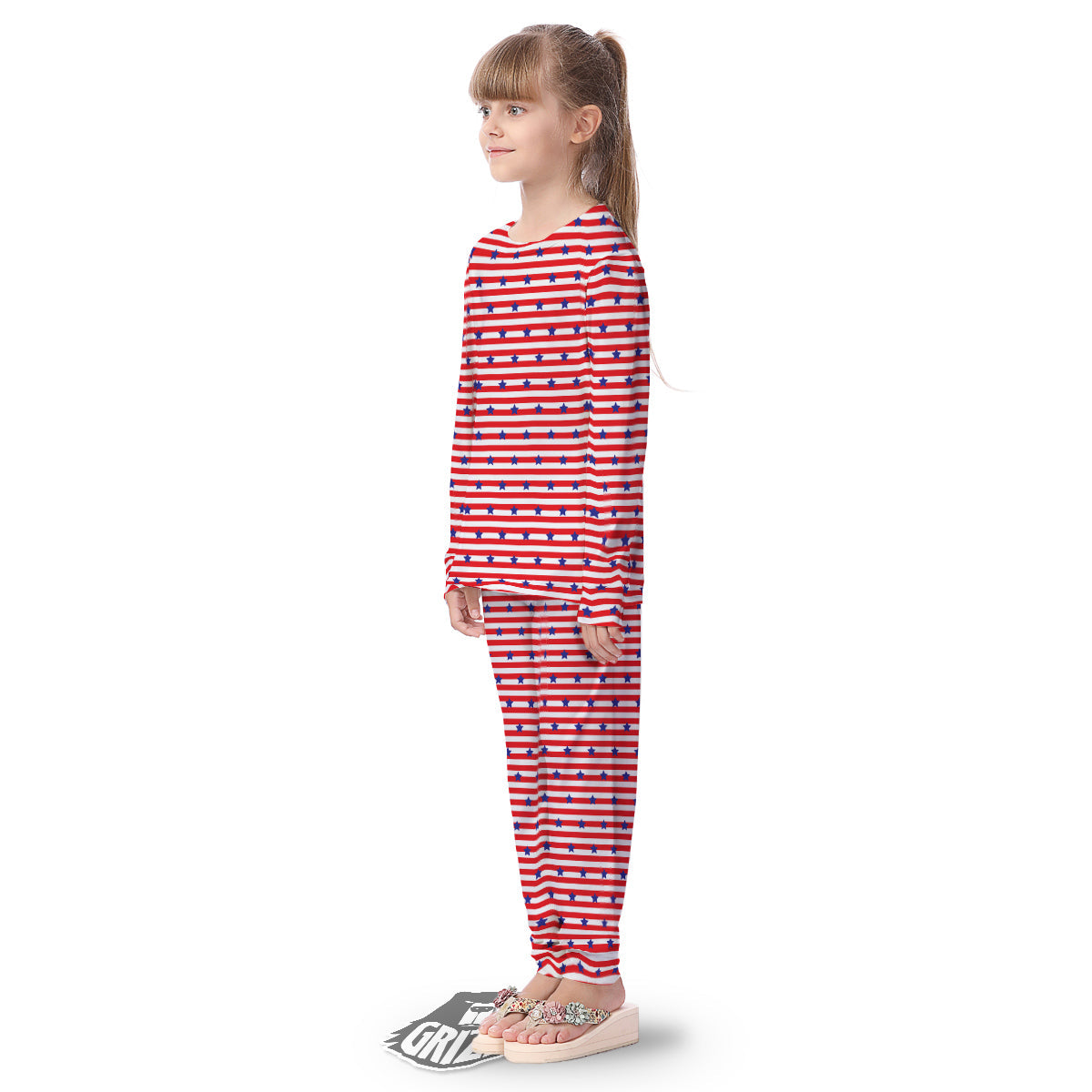 Striped USA Patriotic Print Pattern Kid's Pajamas-grizzshop