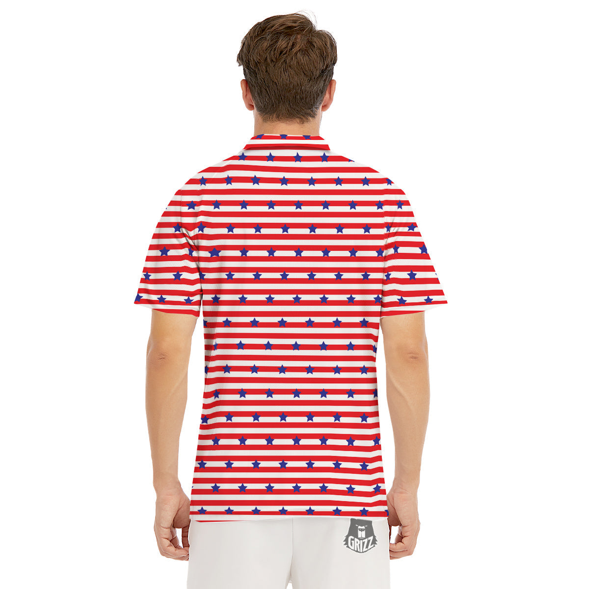 Striped USA Patriotic Print Pattern Men's Golf Shirts-grizzshop