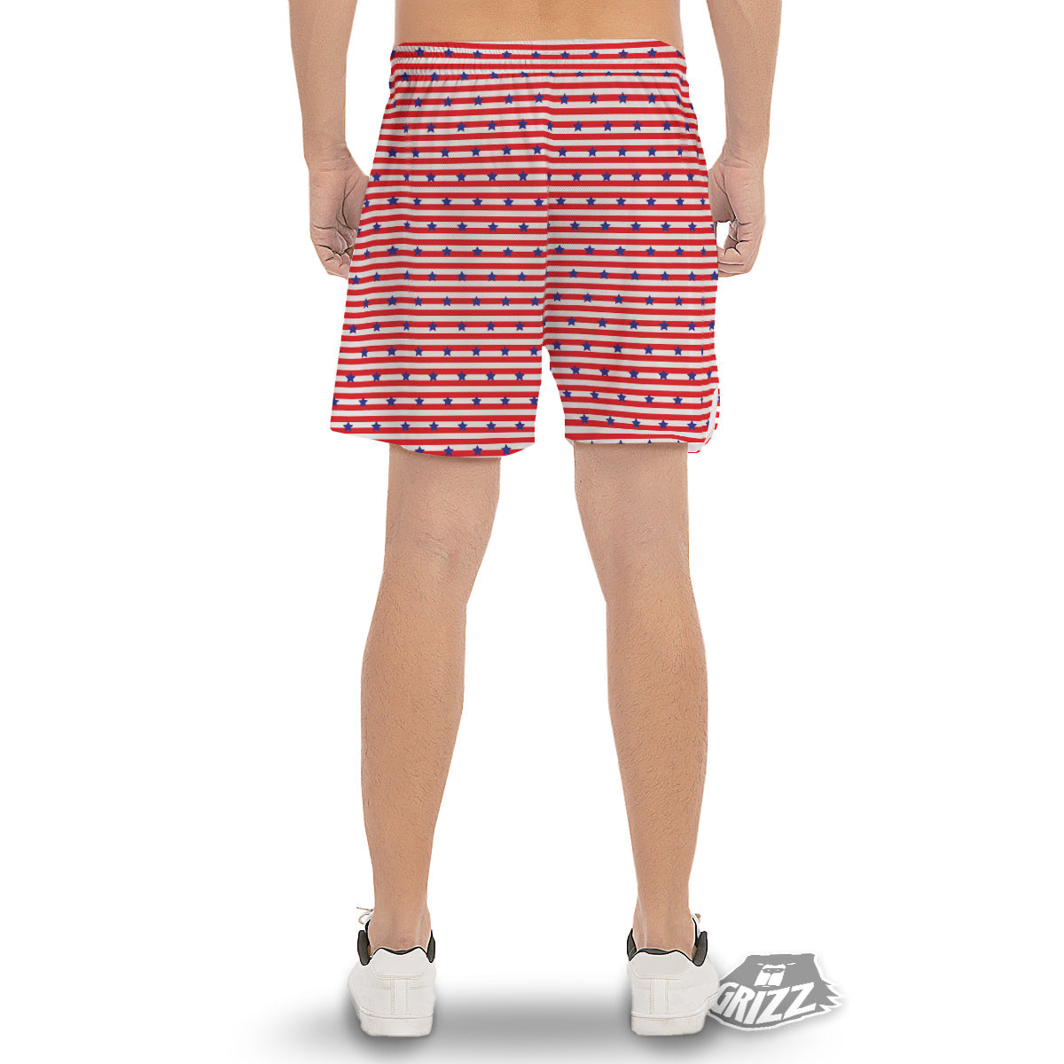 Striped USA Patriotic Print Pattern Men's Gym Shorts-grizzshop