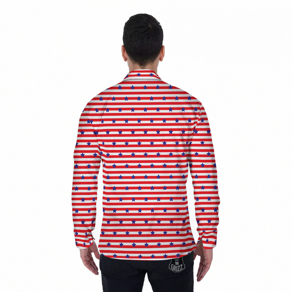 Striped USA Patriotic Print Pattern Men's Long Sleeve Shirts-grizzshop