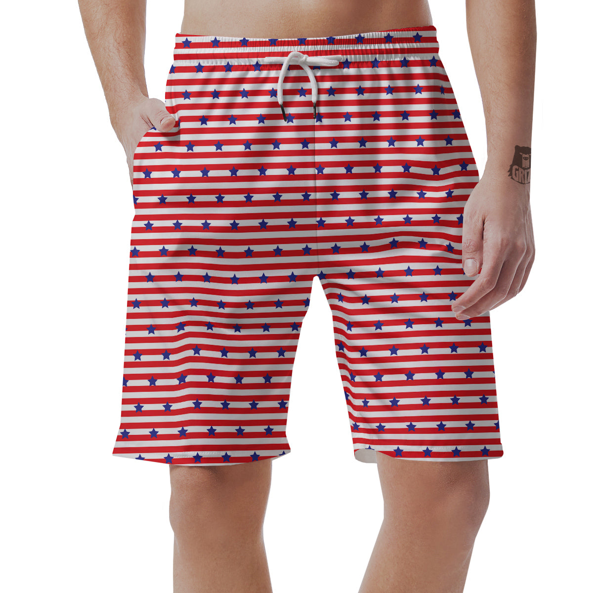 Striped USA Patriotic Print Pattern Men's Shorts-grizzshop