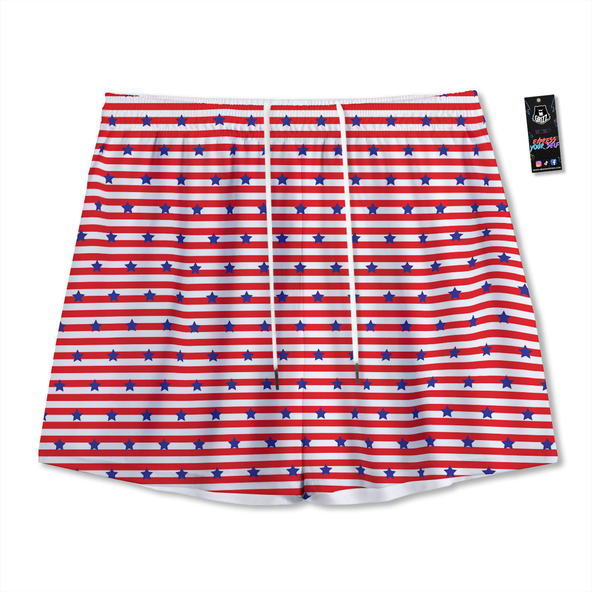 Striped USA Patriotic Print Pattern Mesh Shorts