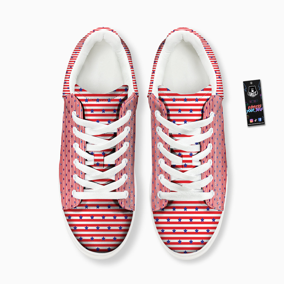 Striped USA Patriotic Print Pattern Platform Shoes-grizzshop