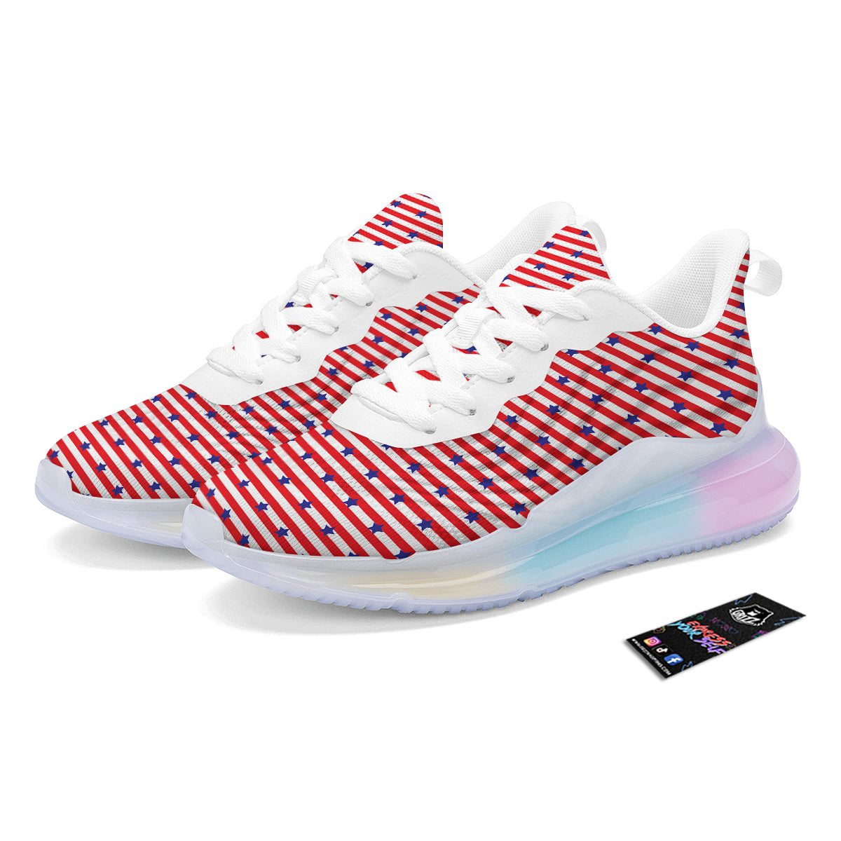 Striped USA Patriotic Print Pattern Running Sneakers-grizzshop