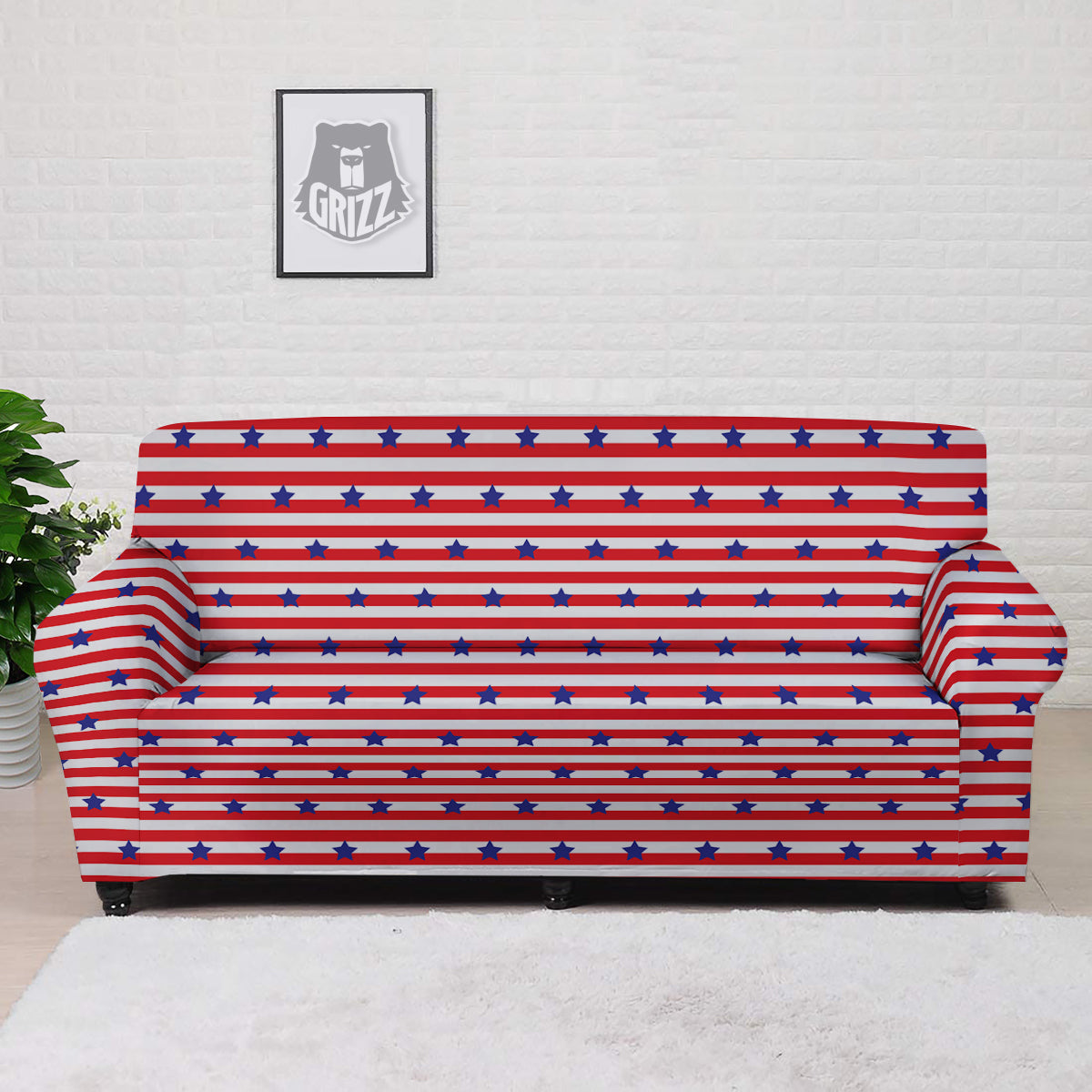 Striped USA Patriotic Print Pattern Sofa Cover-grizzshop