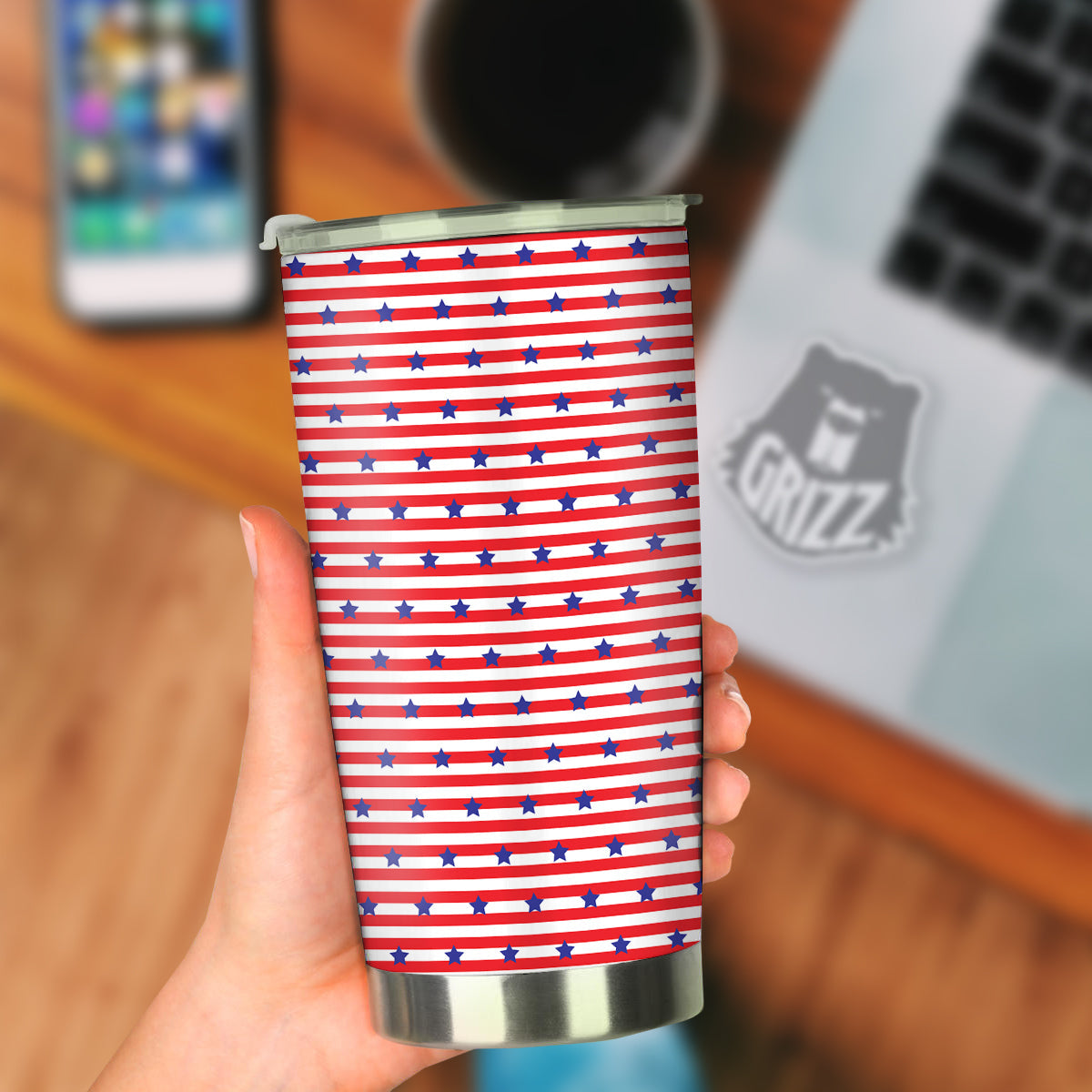 Striped USA Patriotic Print Pattern Tumbler-grizzshop