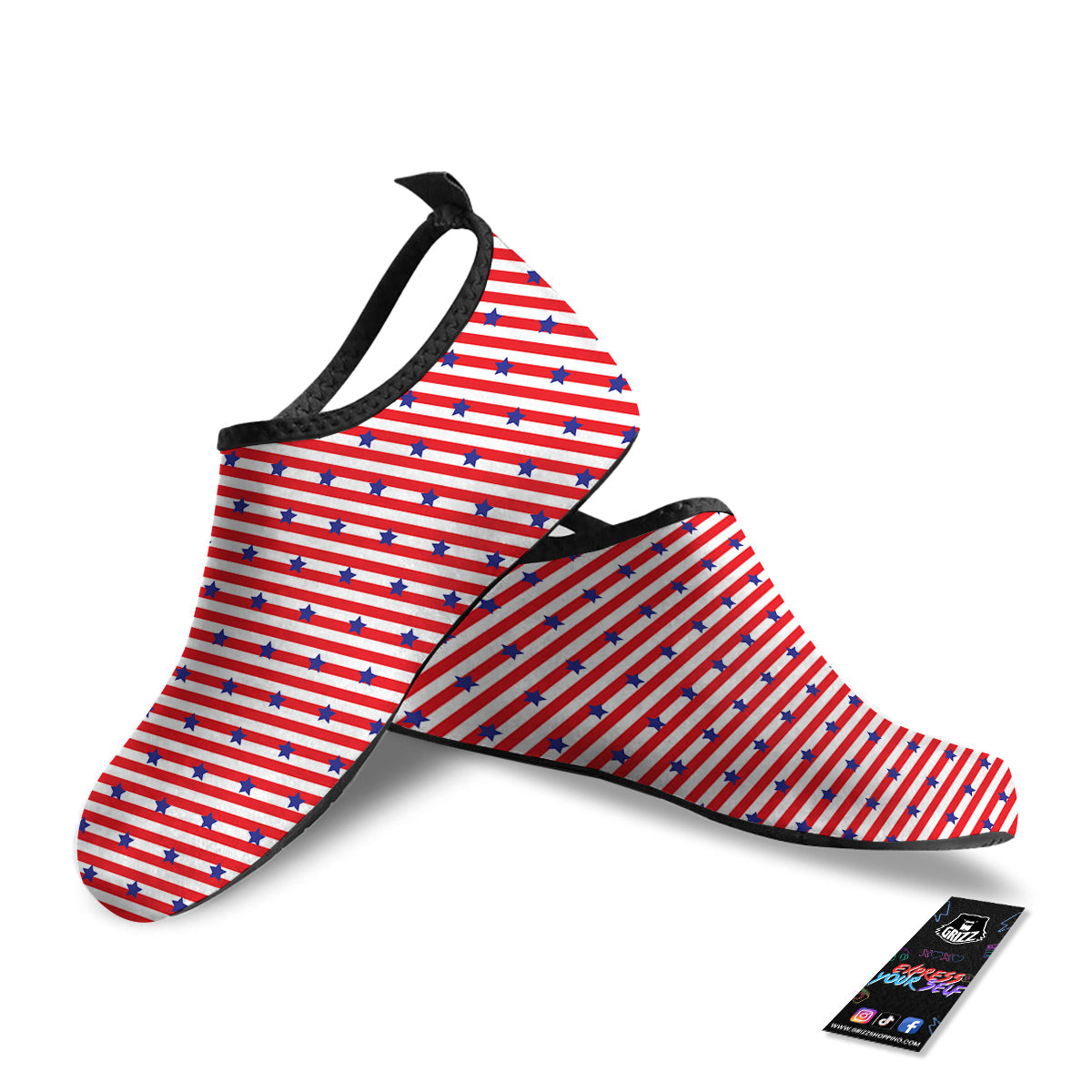 Striped USA Patriotic Print Pattern Water Shoes-grizzshop