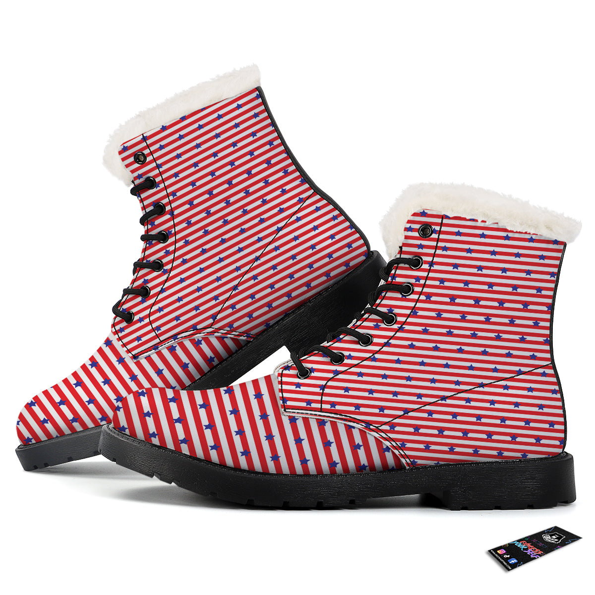 Striped USA Patriotic Print Pattern Winter Boots-grizzshop