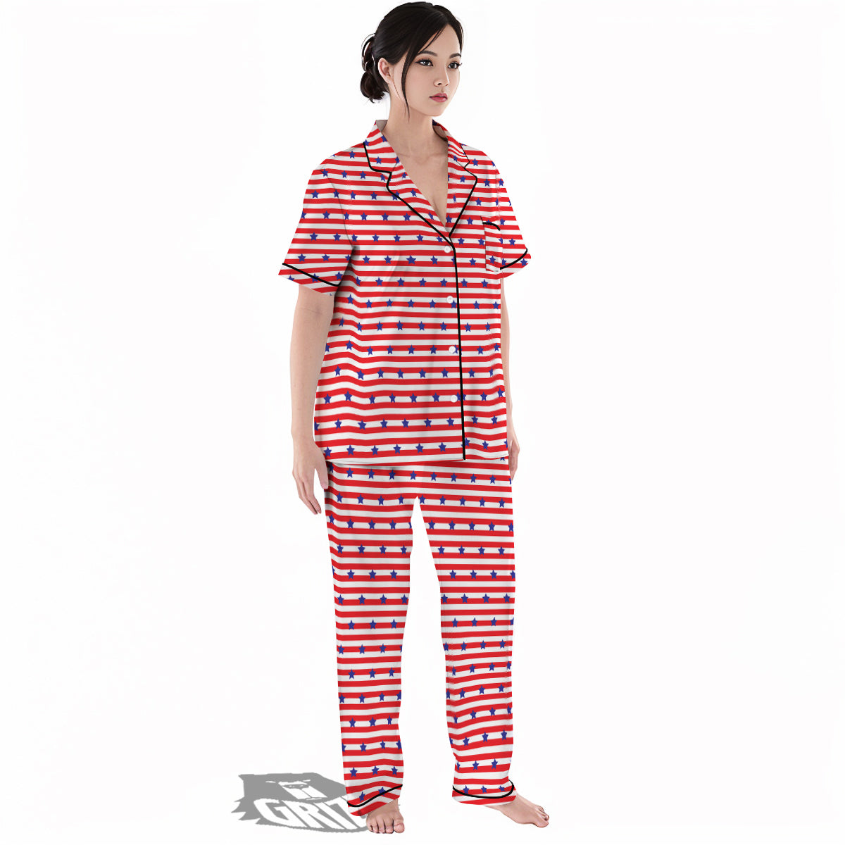 Striped USA Patriotic Print Pattern Women's Pajamas Set-grizzshop