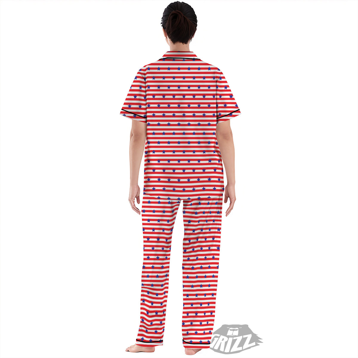 Striped USA Patriotic Print Pattern Women's Pajamas Set-grizzshop