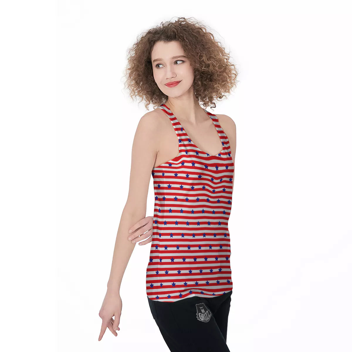 Striped USA Patriotic Print Pattern Women's Racerback Tank Top-grizzshop