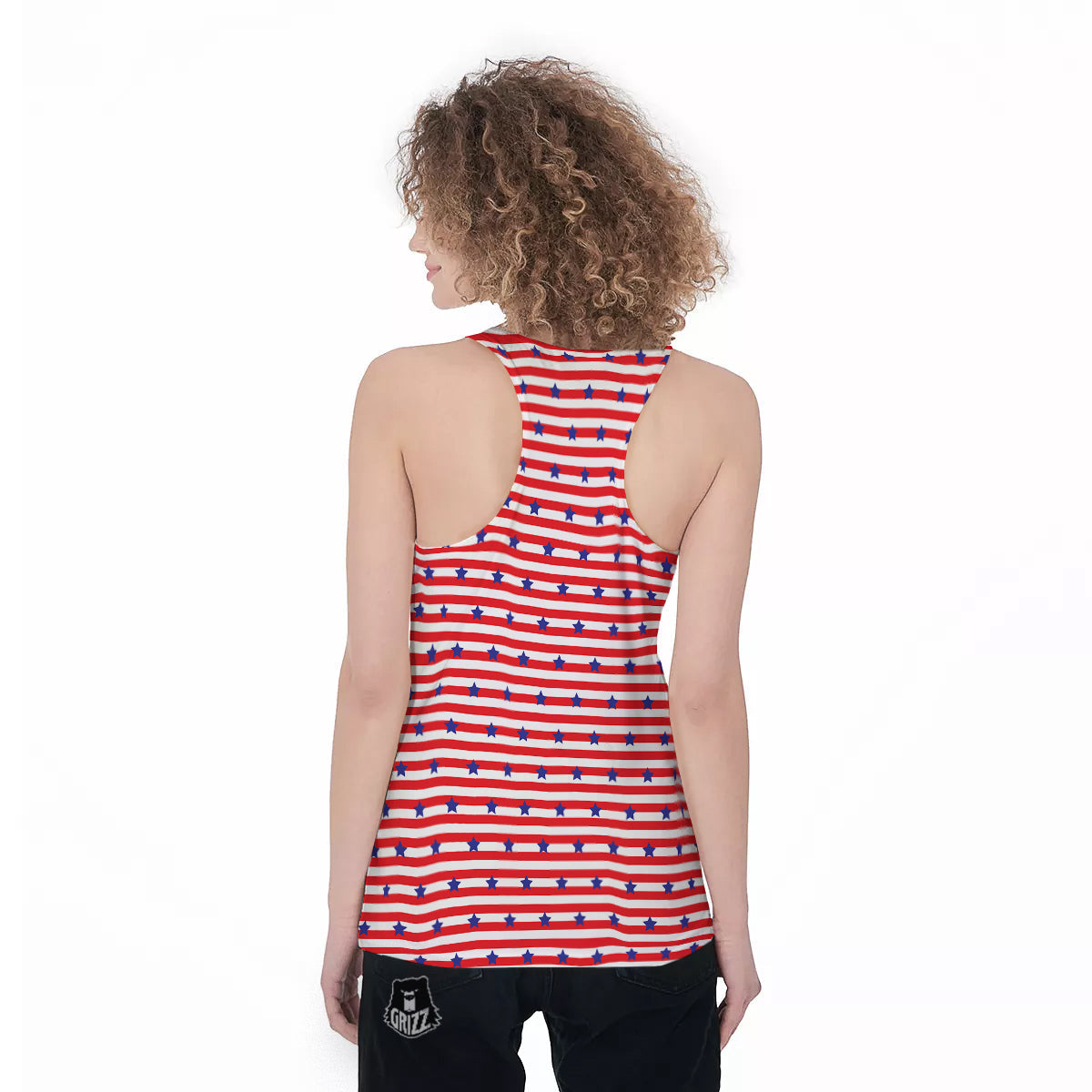 Striped USA Patriotic Print Pattern Women's Racerback Tank Top-grizzshop