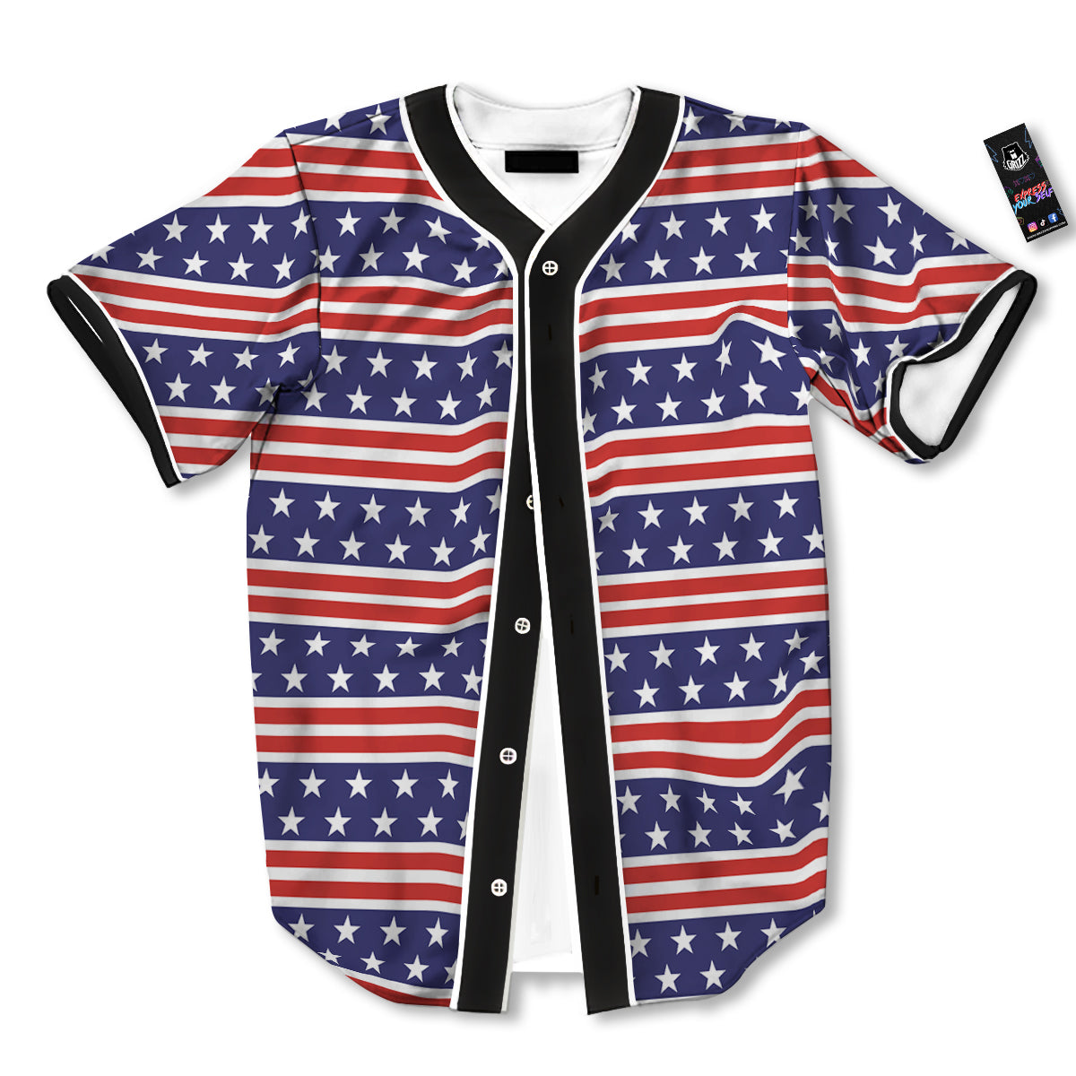 Striped USA Print Pattern Baseball Jersey-grizzshop