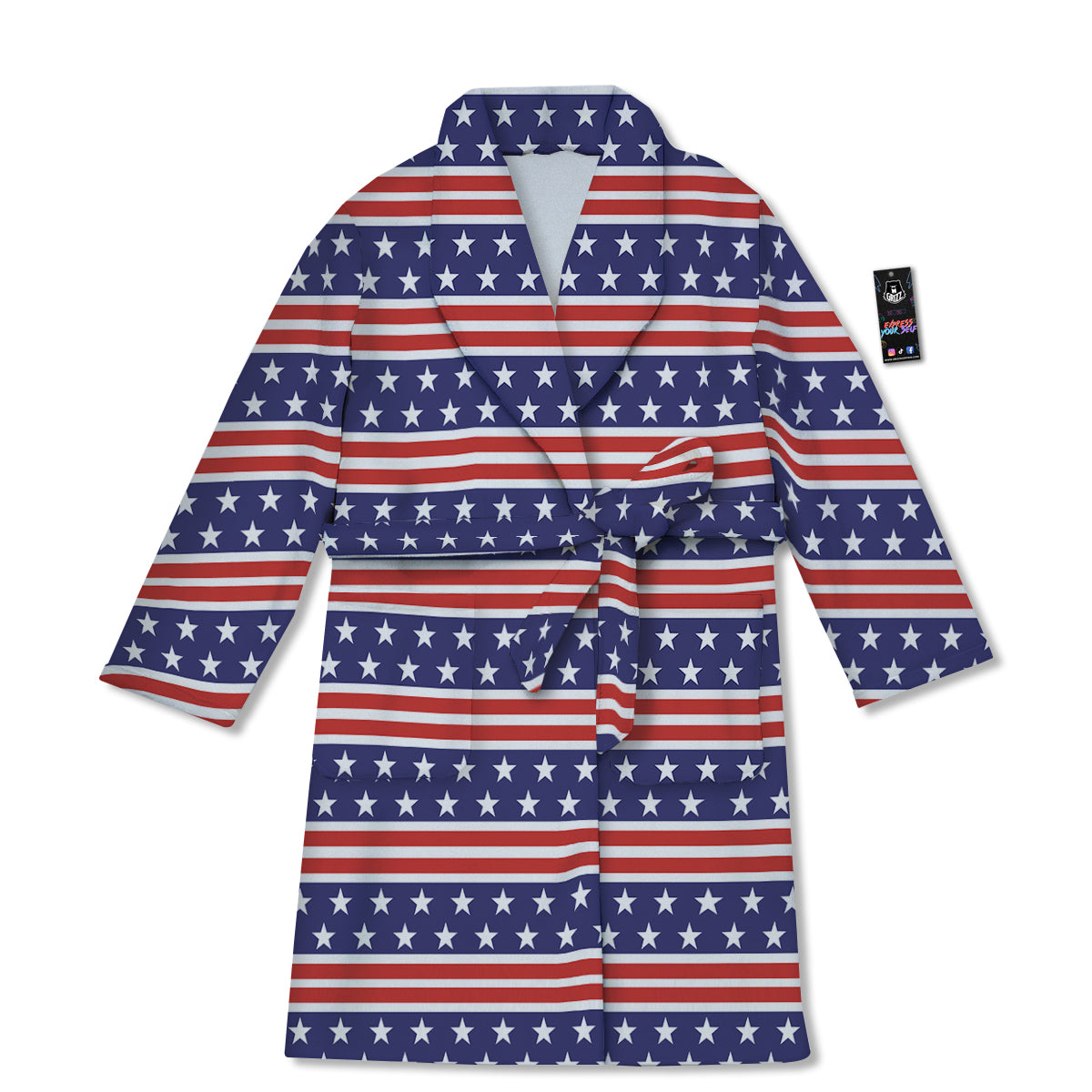 Striped USA Print Pattern Bathrobe-grizzshop