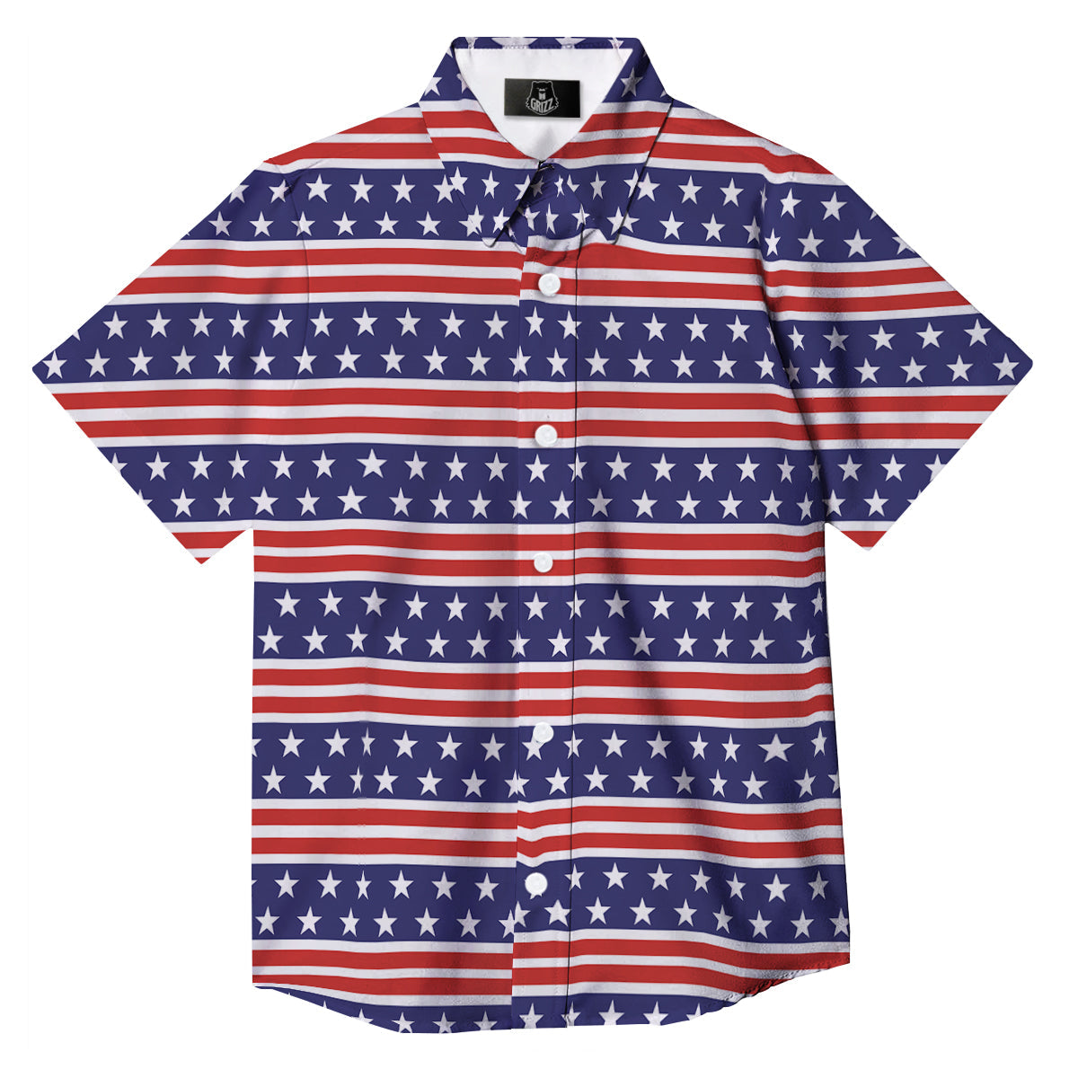 Striped USA Print Pattern Button Up Shirt-grizzshop