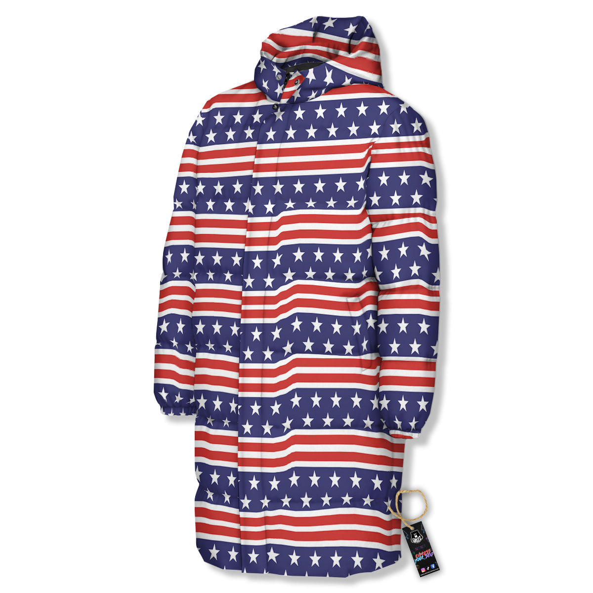 Striped USA Print Pattern Long Down Jacket-grizzshop