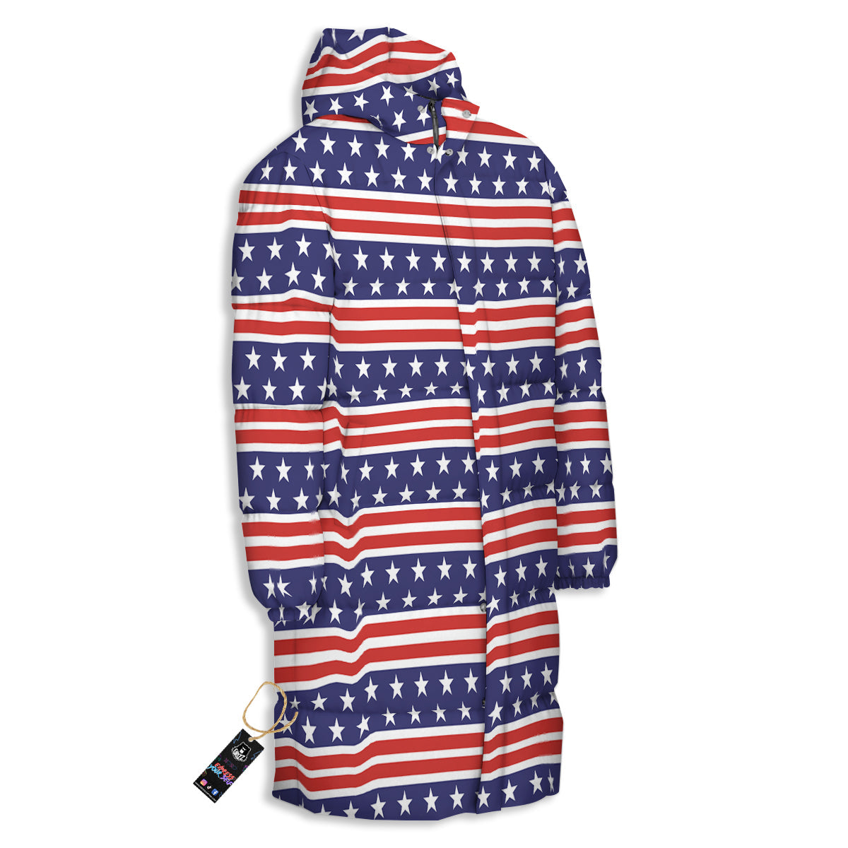 Striped USA Print Pattern Long Down Jacket-grizzshop