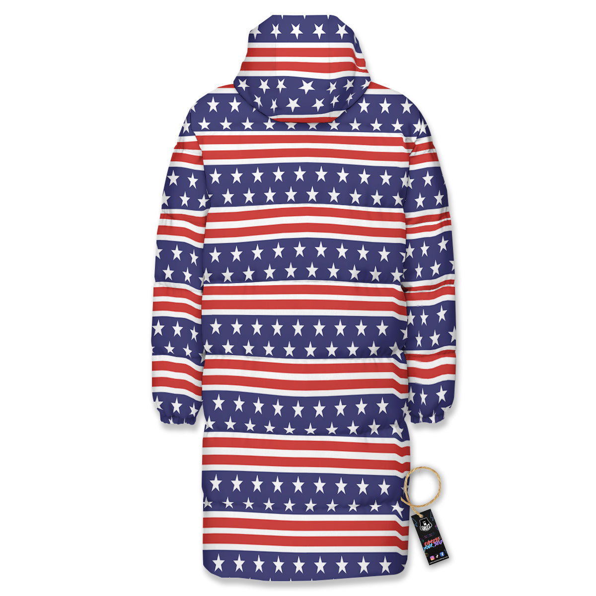 Striped USA Print Pattern Long Down Jacket-grizzshop