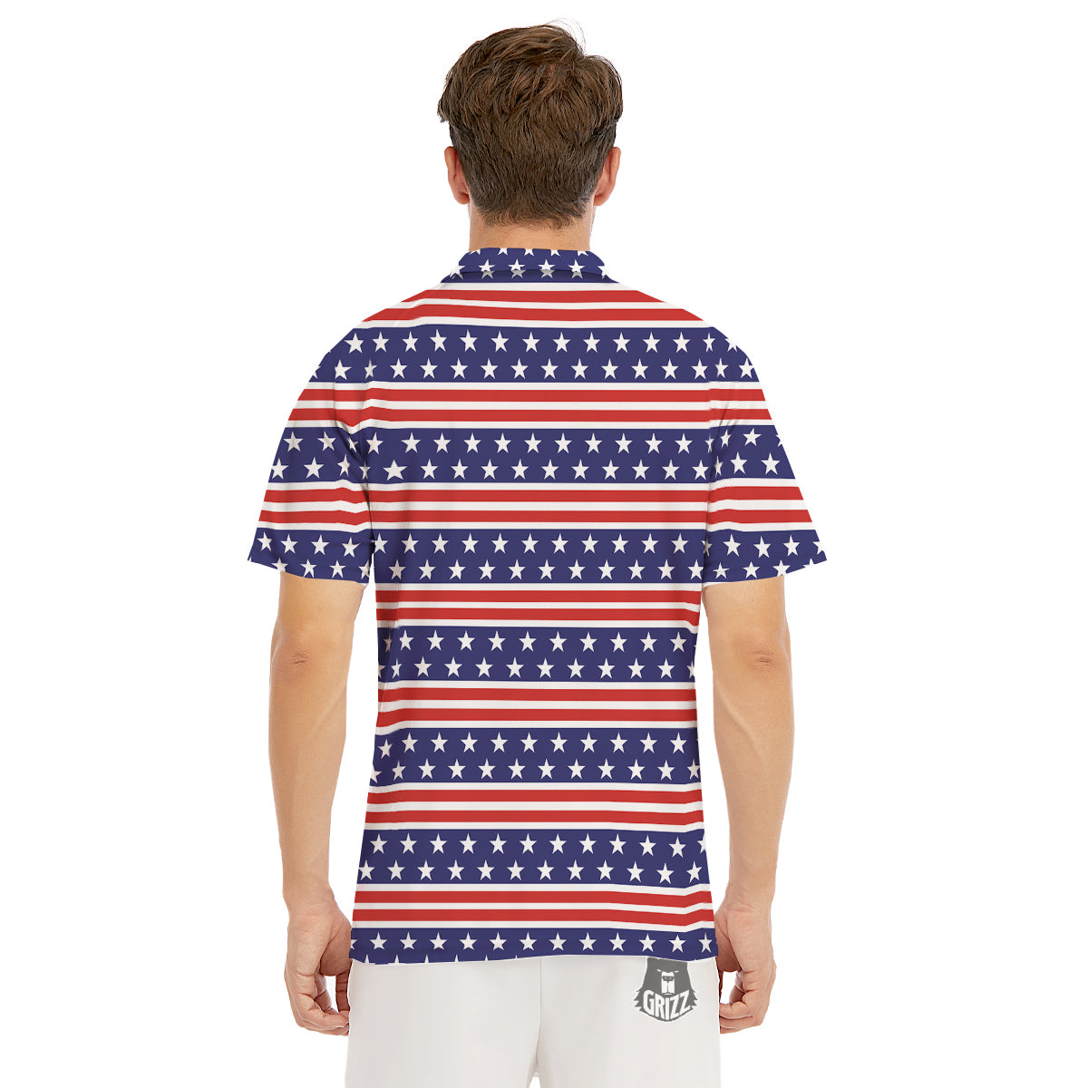 Striped USA Print Pattern Men's Golf Shirts-grizzshop