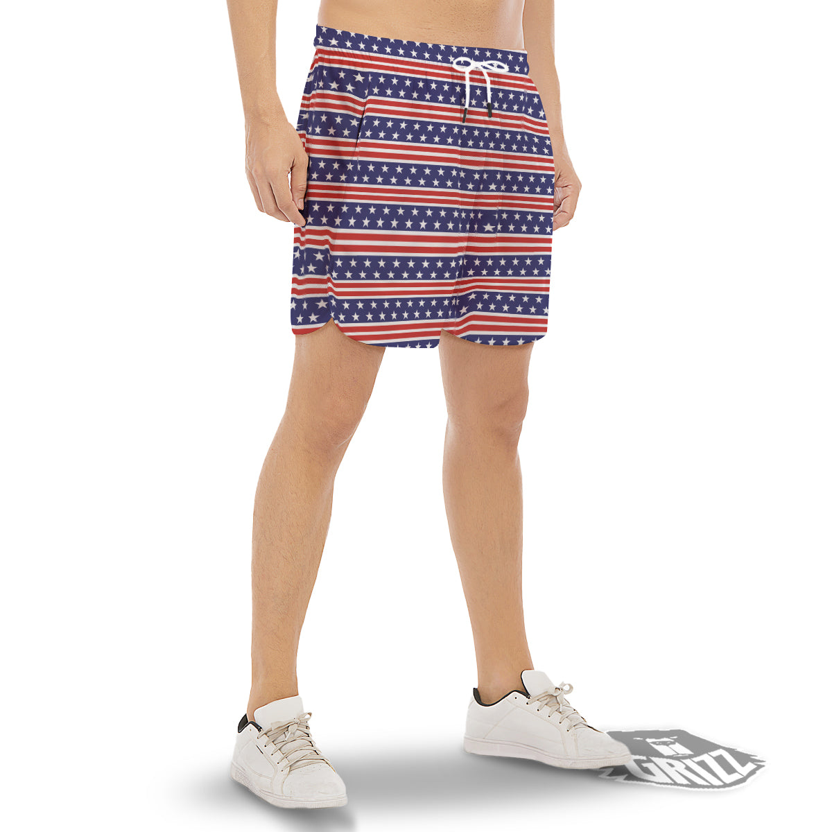 Striped USA Print Pattern Men's Gym Shorts-grizzshop