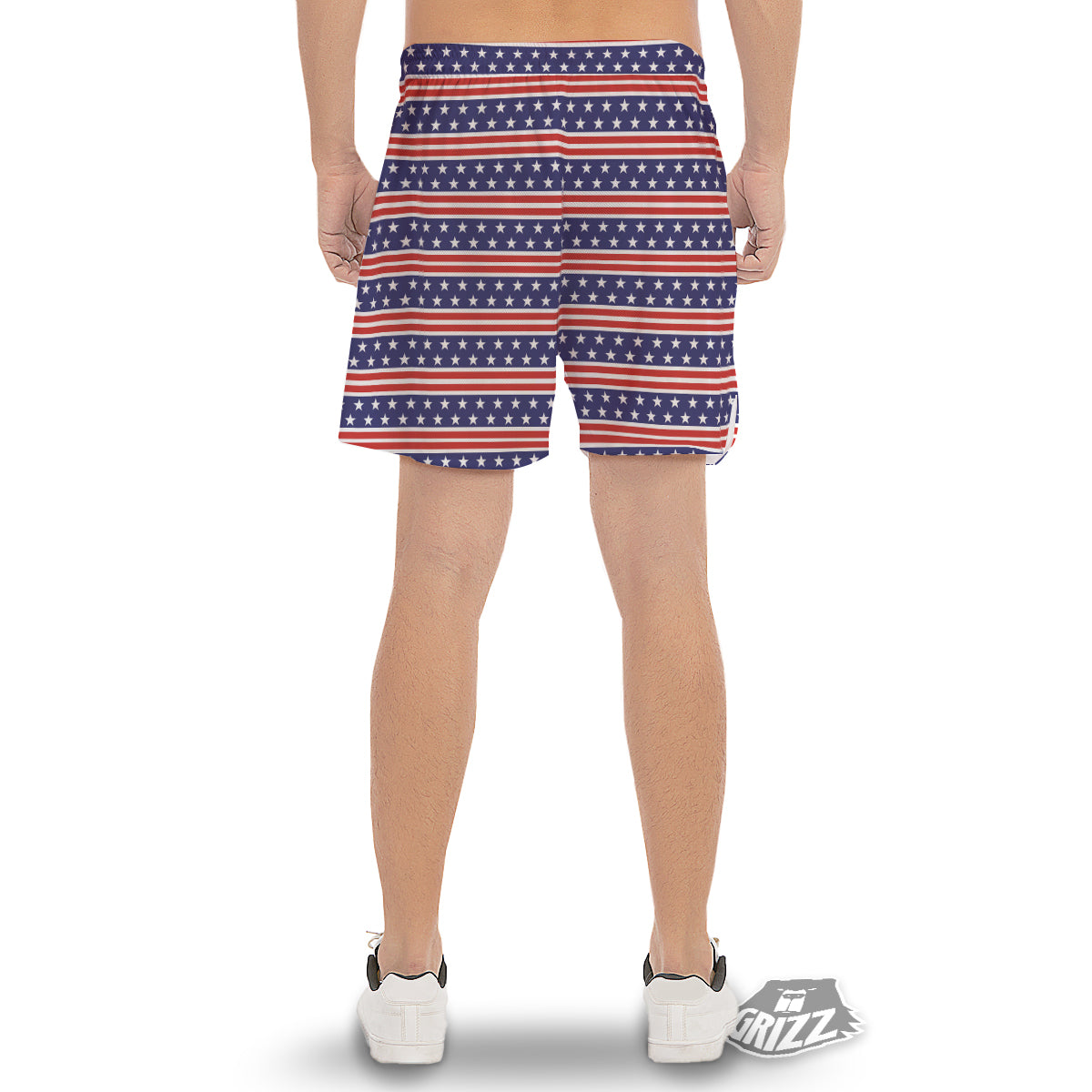 Striped USA Print Pattern Men's Gym Shorts-grizzshop