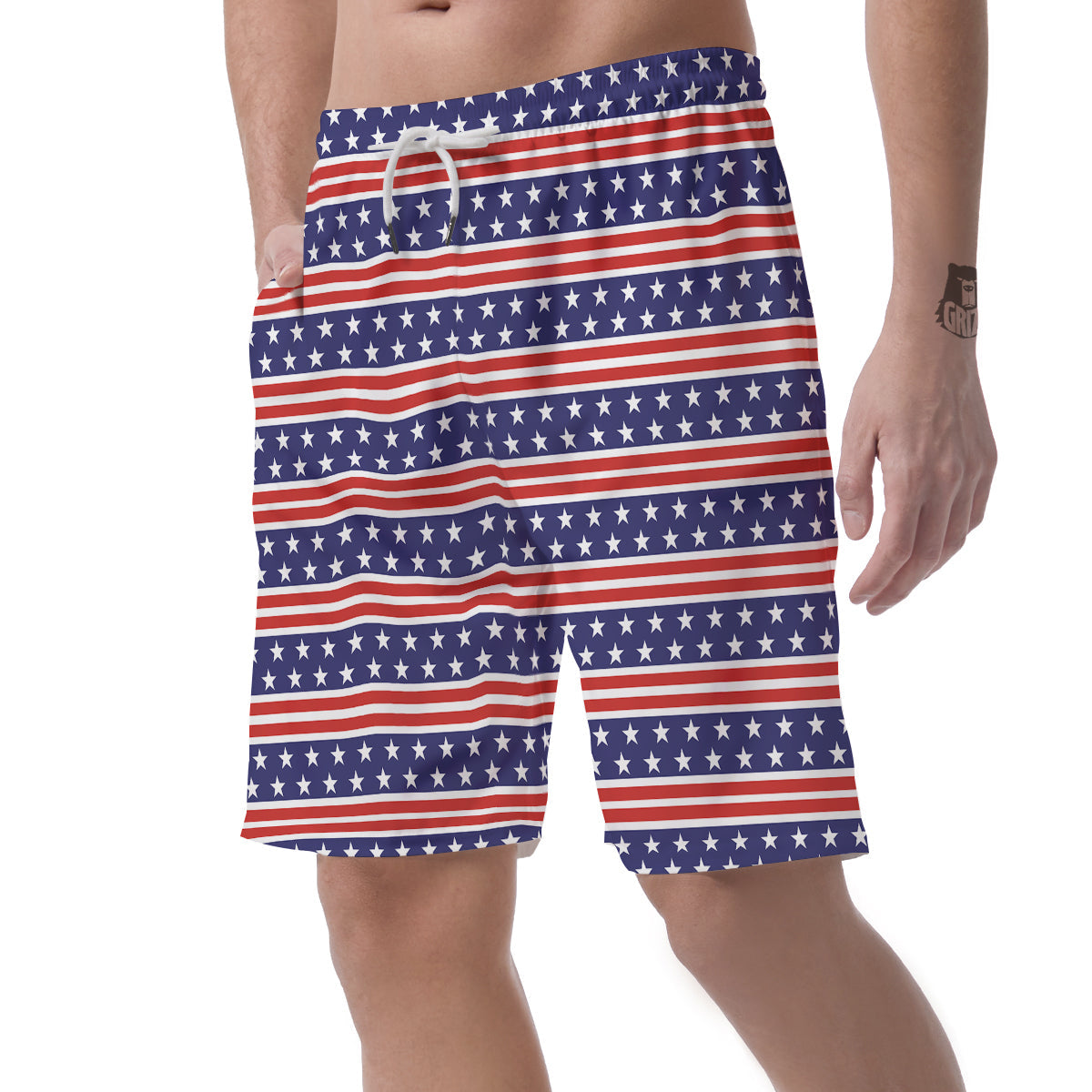 Striped USA Print Pattern Men's Shorts-grizzshop