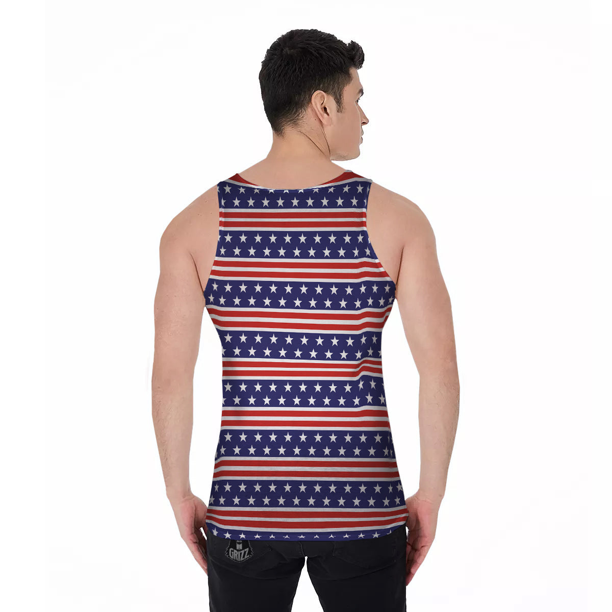 Striped USA Print Pattern Men's Tank Top-grizzshop