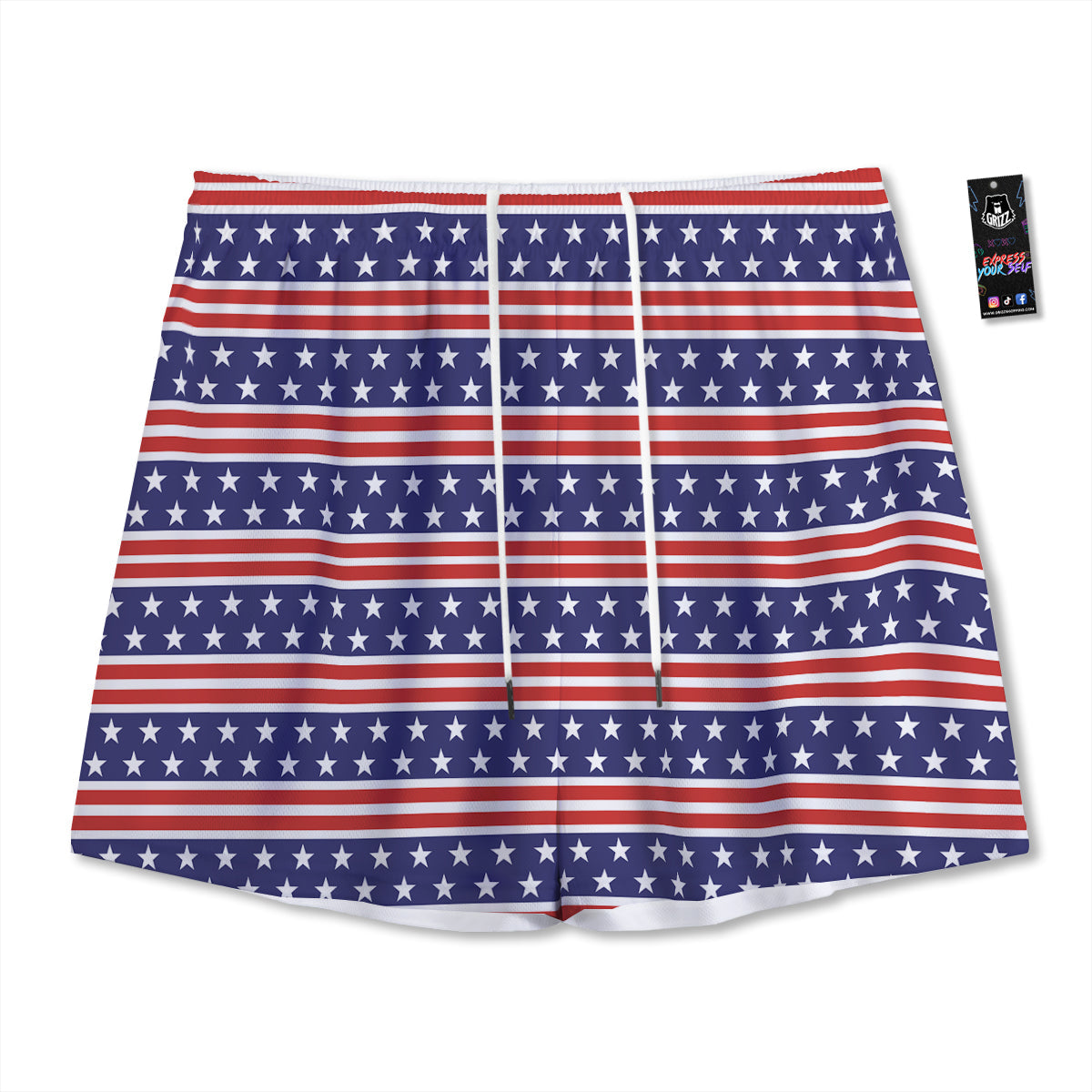 Striped USA Print Pattern Mesh Shorts