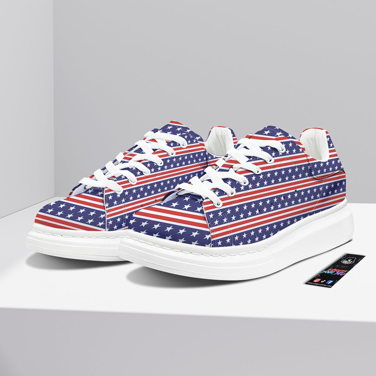 Striped USA Print Pattern Platform Shoes-grizzshop