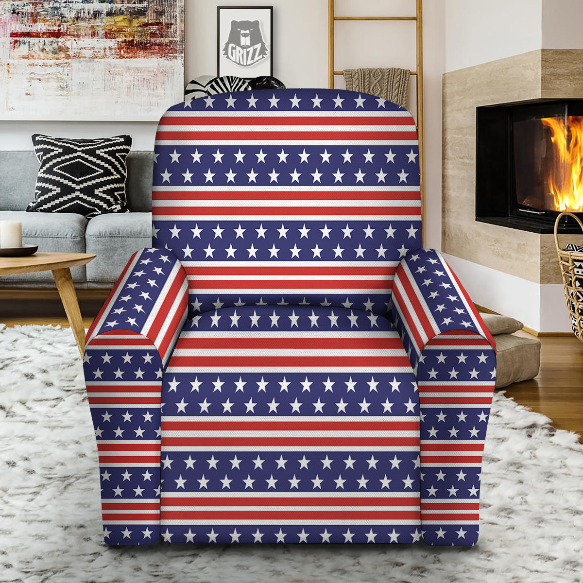 Striped USA Print Pattern Recliner Slipcover-grizzshop