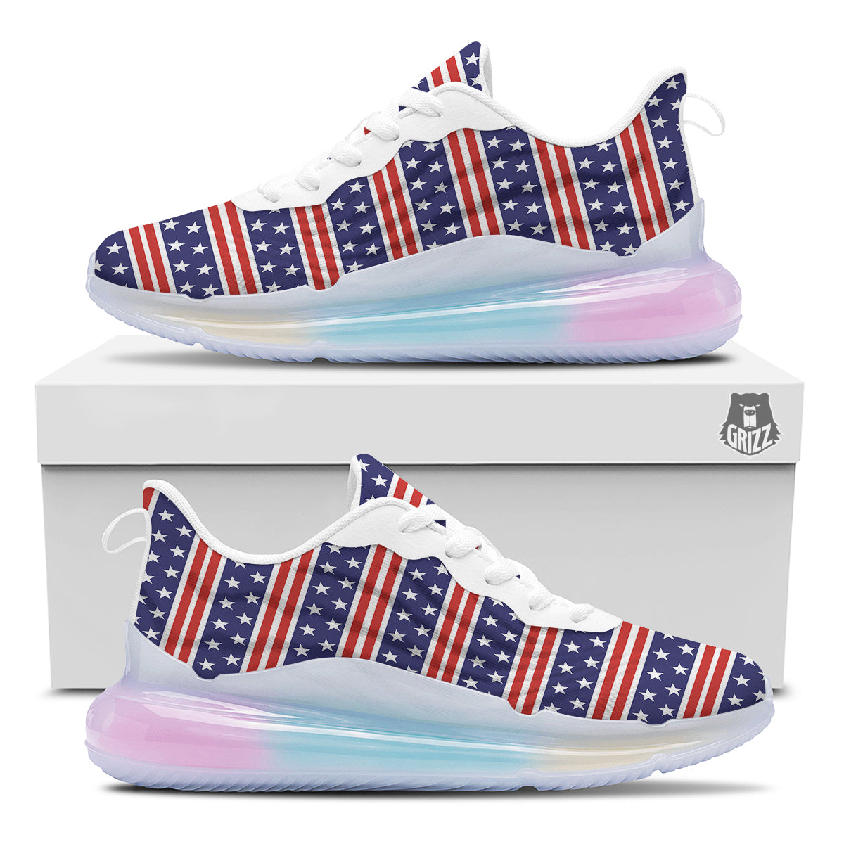 Striped USA Print Pattern Running Sneakers-grizzshop