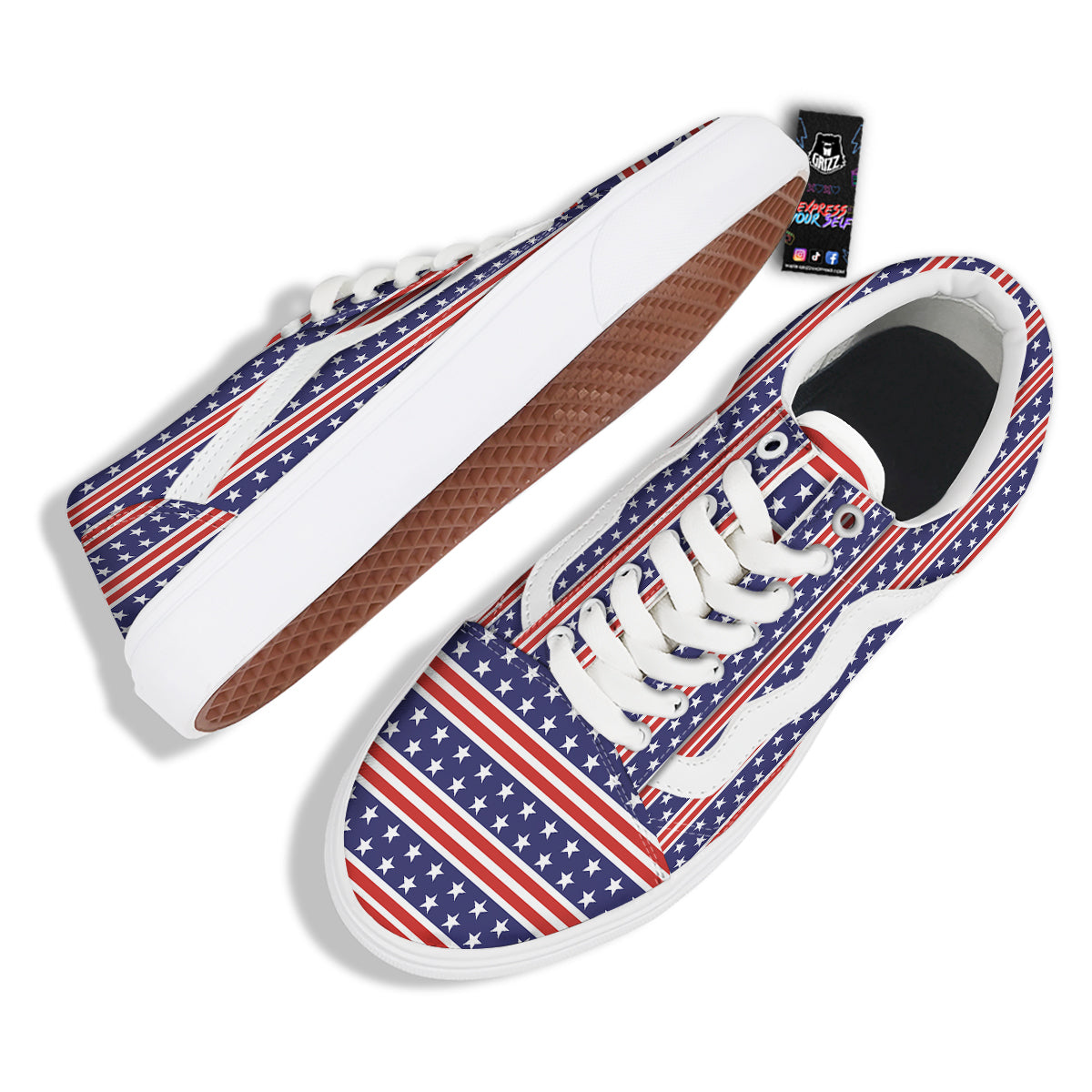 Striped USA Print Pattern Skate Shoes-grizzshop